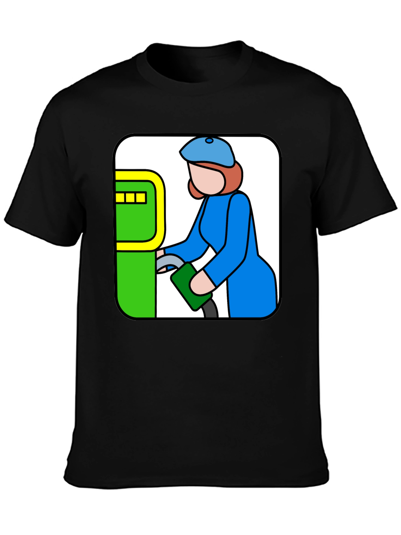 Black Cartoon Gas Station T-Shirt - Black Cotton Tee view 3