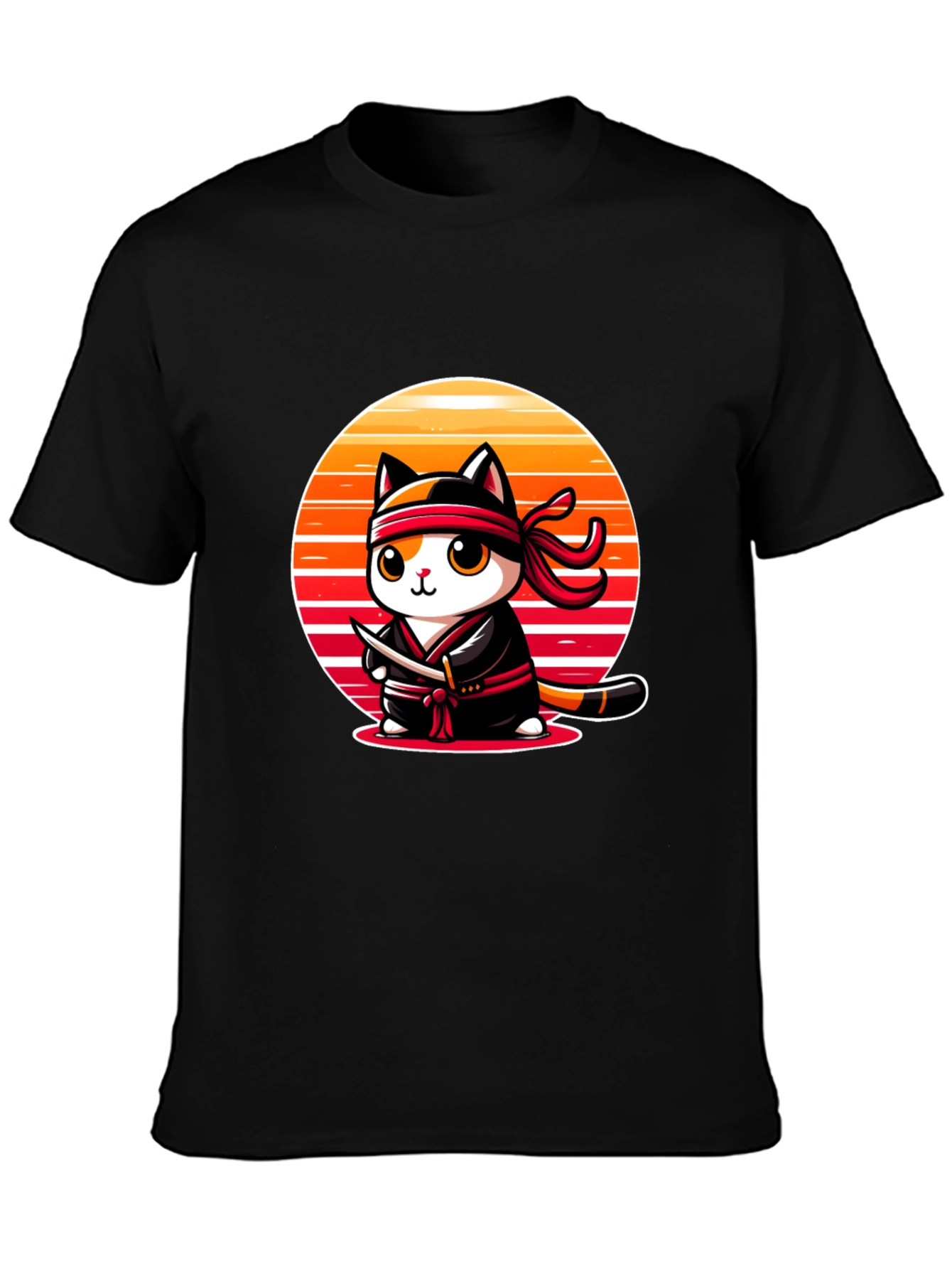 Black Ninja Cat T-Shirt: Sunset Samurai Kitten view 3
