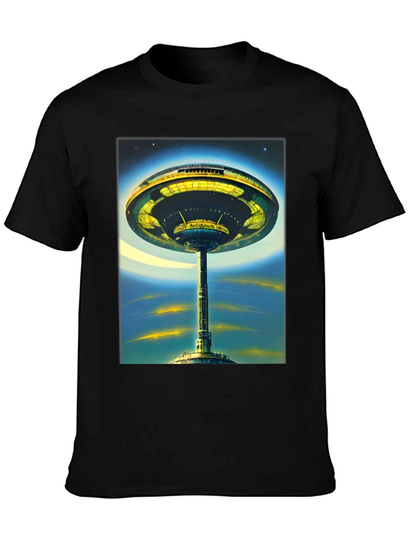 Black Futuristic Cityscape Graphic Tee - Sci-Fi Style view 3