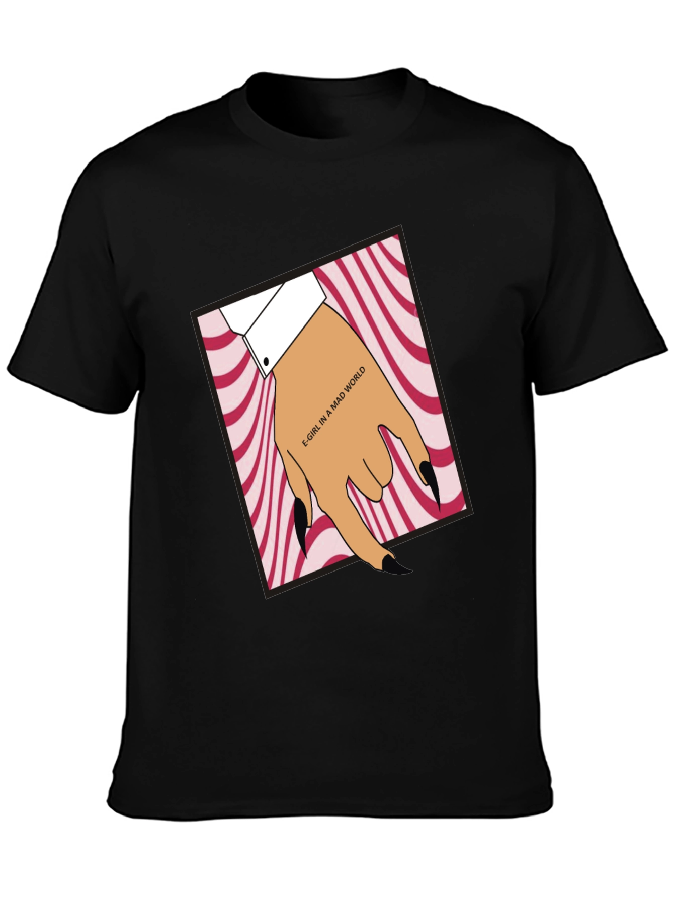 Black E-Girl in a Mad World Black T-Shirt view 3