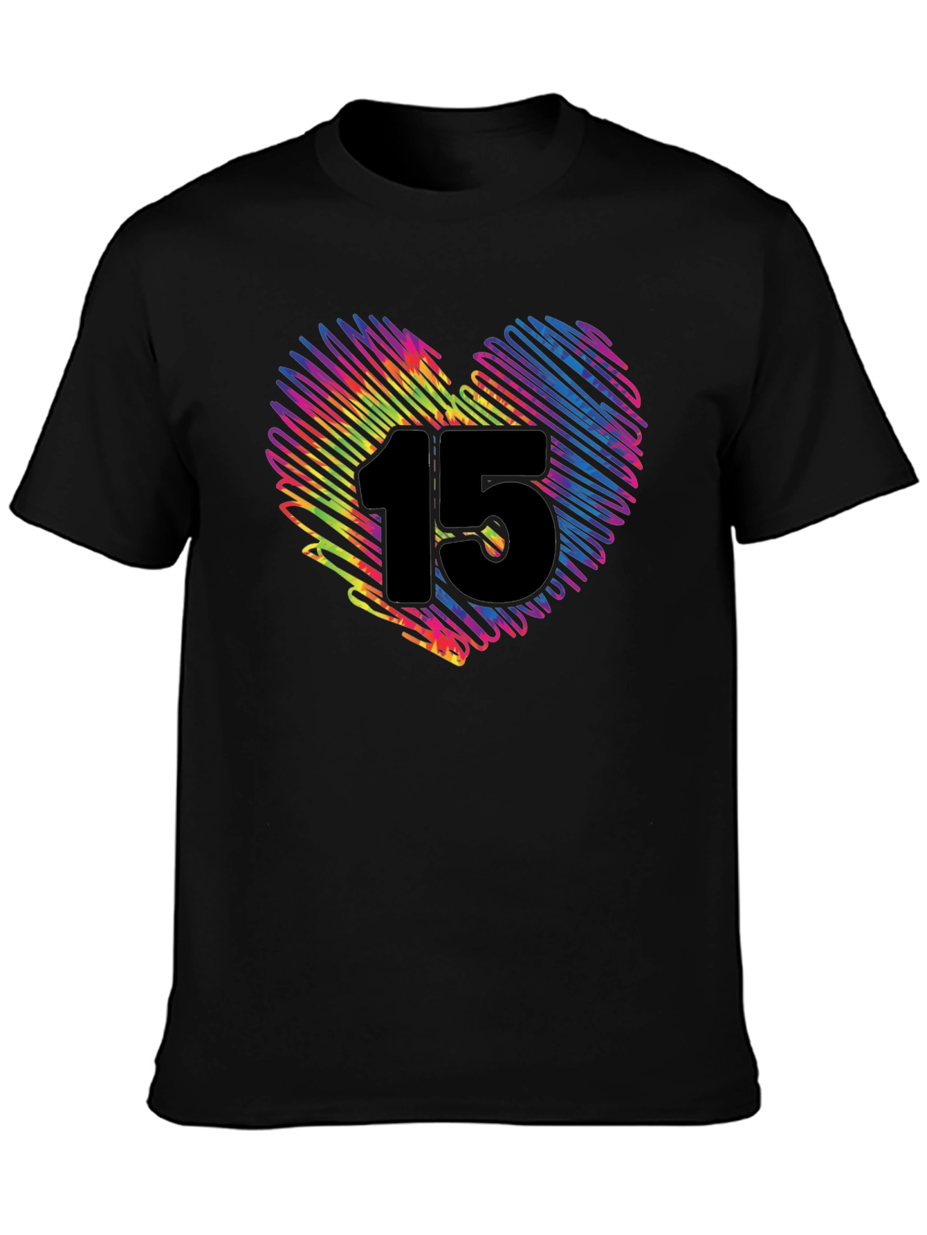 Black Rainbow Heart 15 T-Shirt - Black Cotton Blend view 3