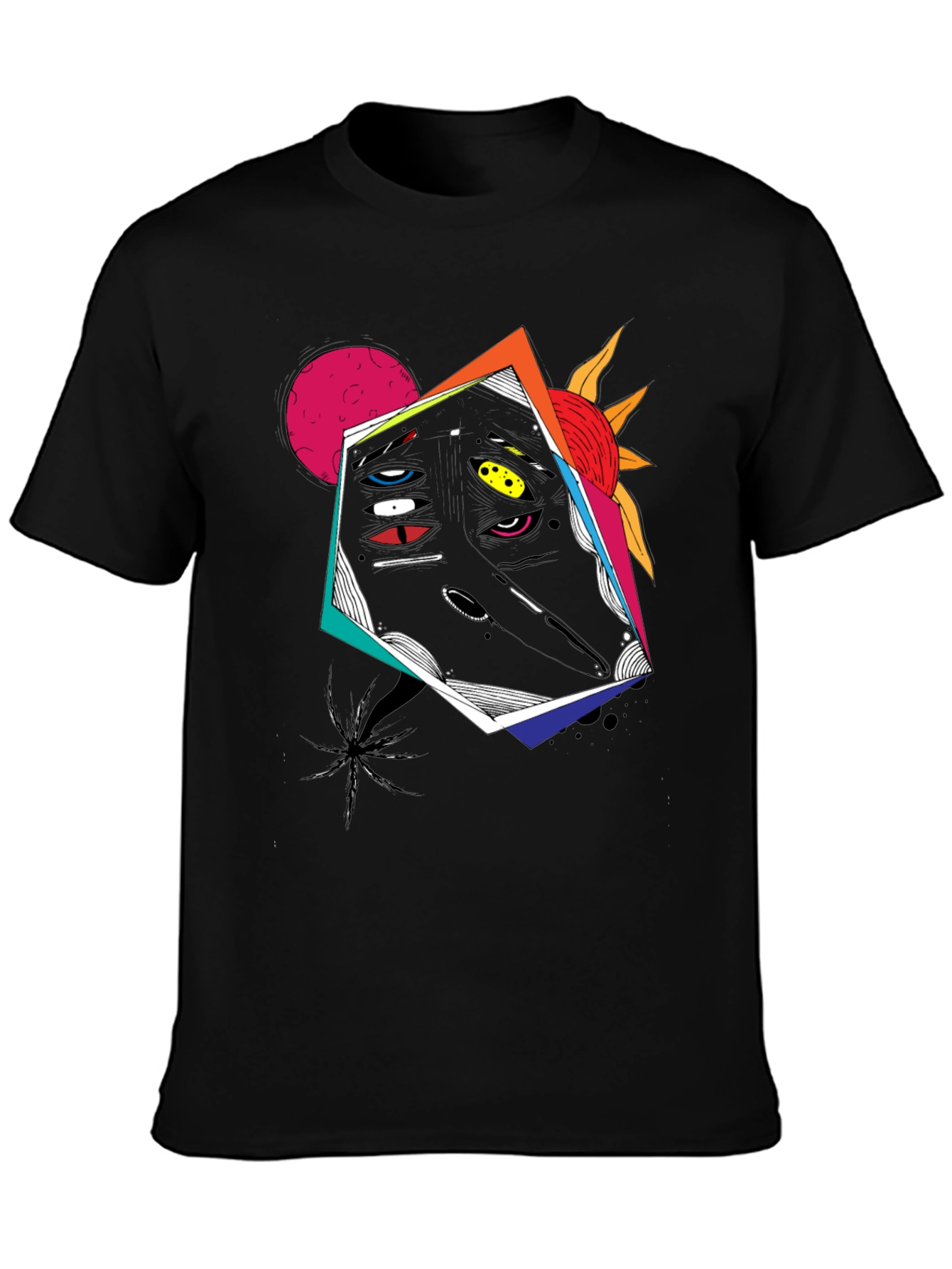 Black Abstract Graphic Print Black Tee view 3