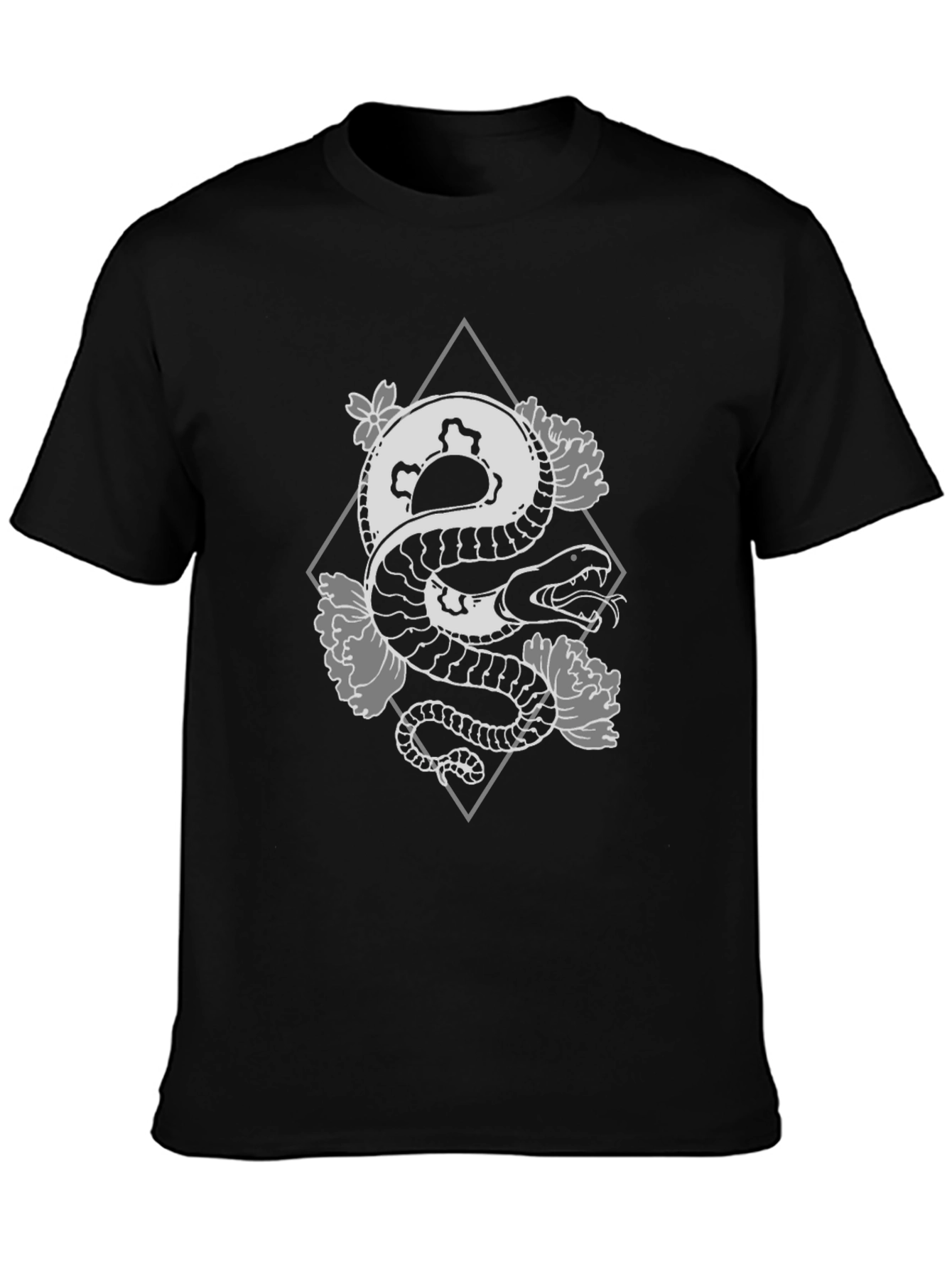 Black Snake & Floral Graphic Tee - Edgy Style view 3