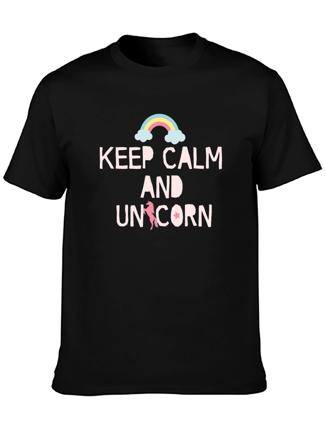 Black Keep Calm & Unicorn Black T-Shirt view 3