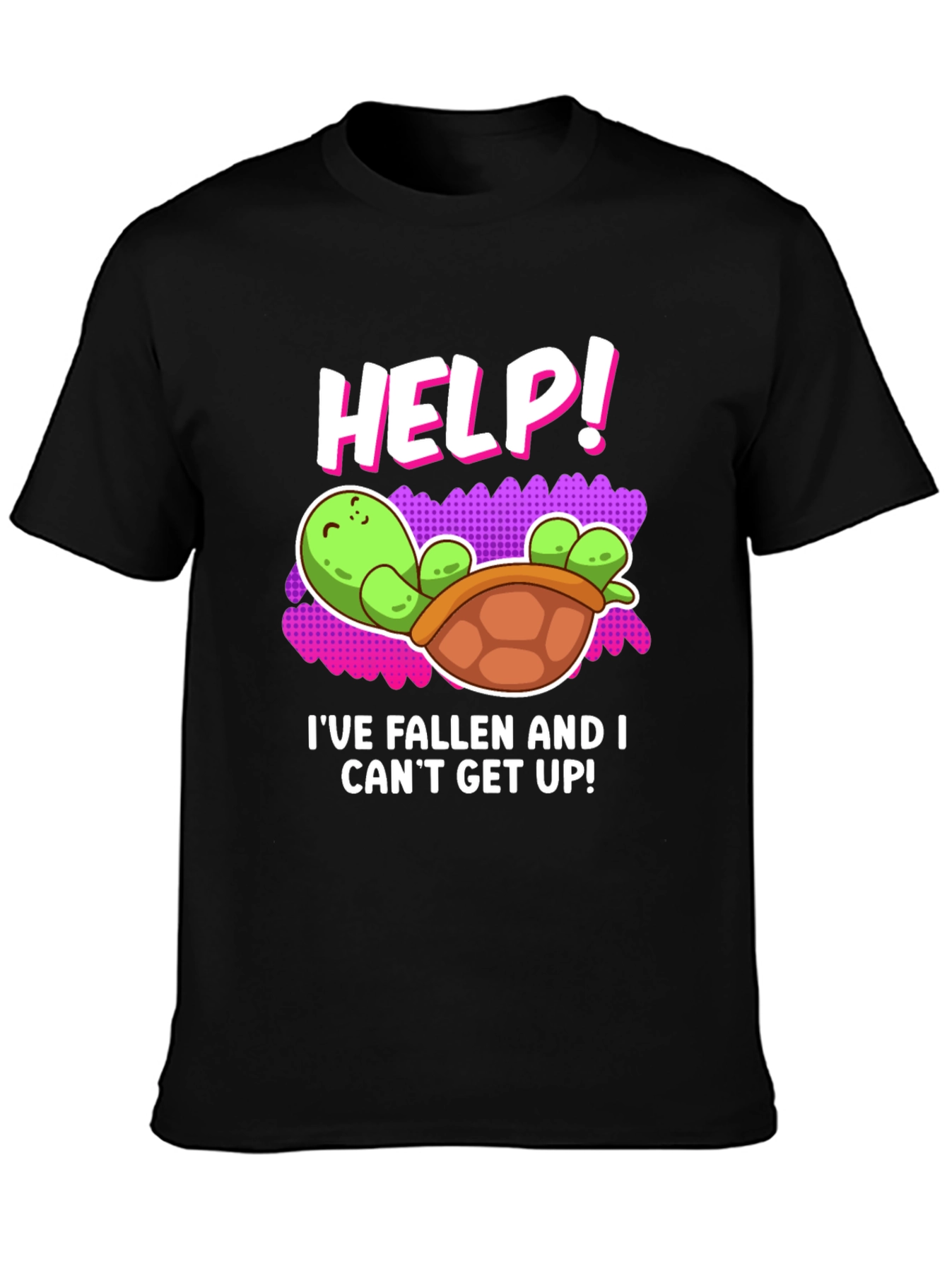 Black Help! Turtle T-Shirt - Funny Fallen Turtle Design view 3
