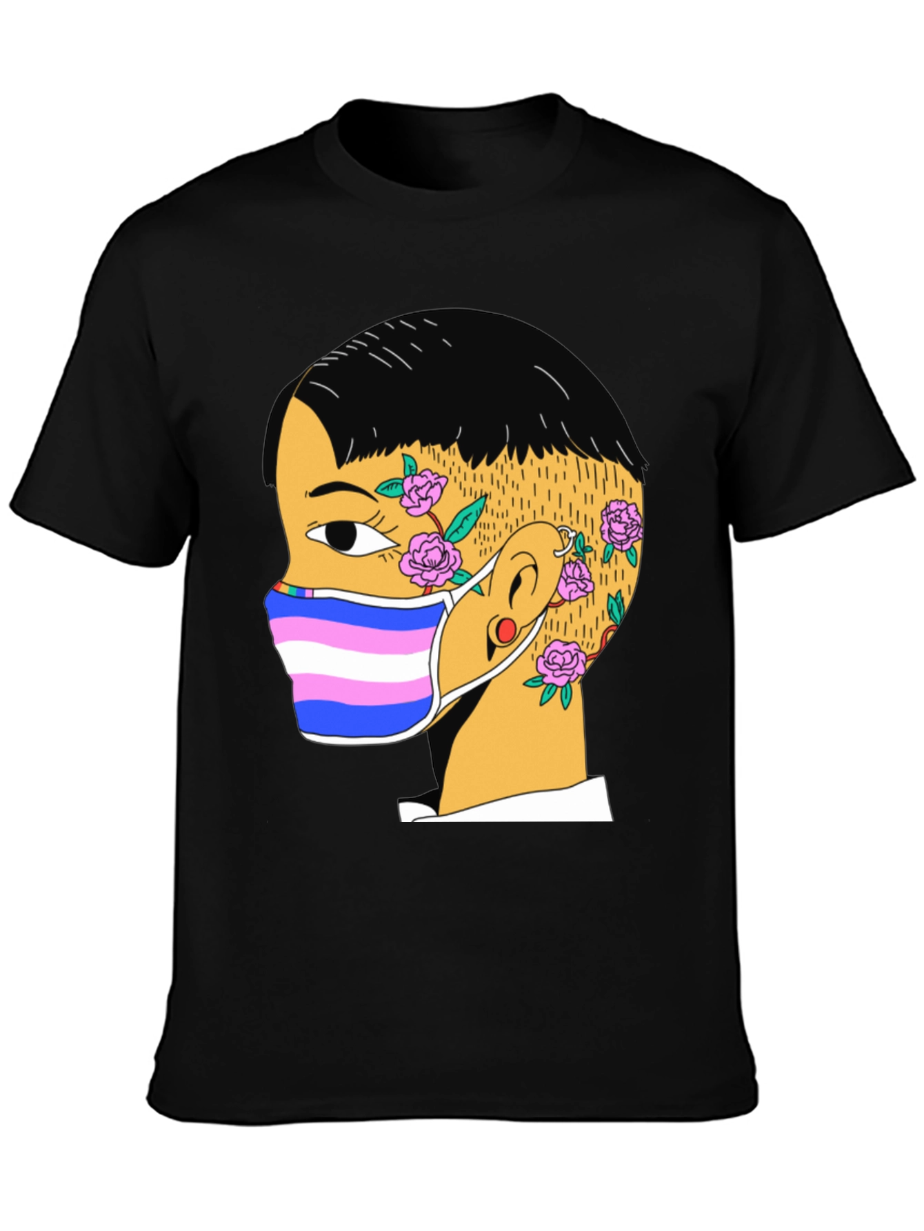 Black Graphic Tee with Trans Pride Mask Design view 3