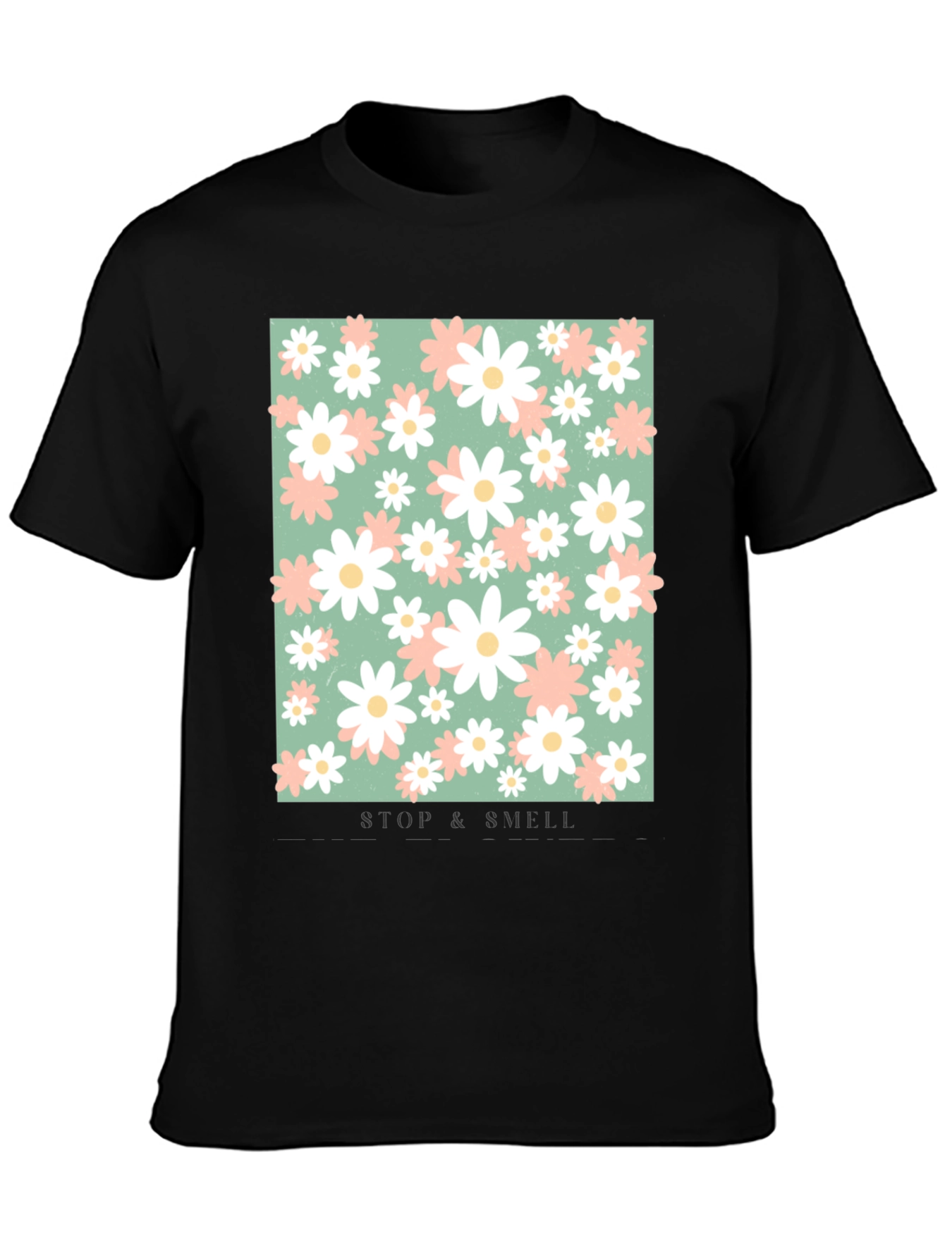Black Floral Print T-Shirt - Stop and Smell the Flowers view 3