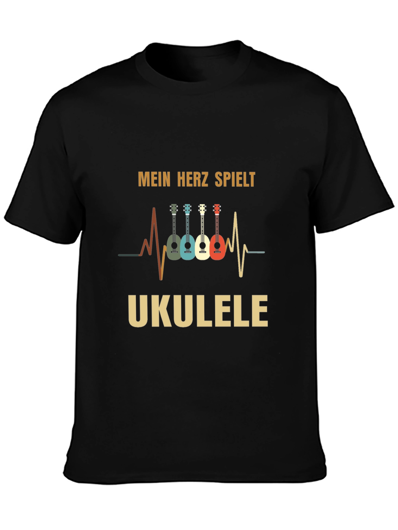 Black Mein Herz Spielt Ukulele Black T-Shirt view 3