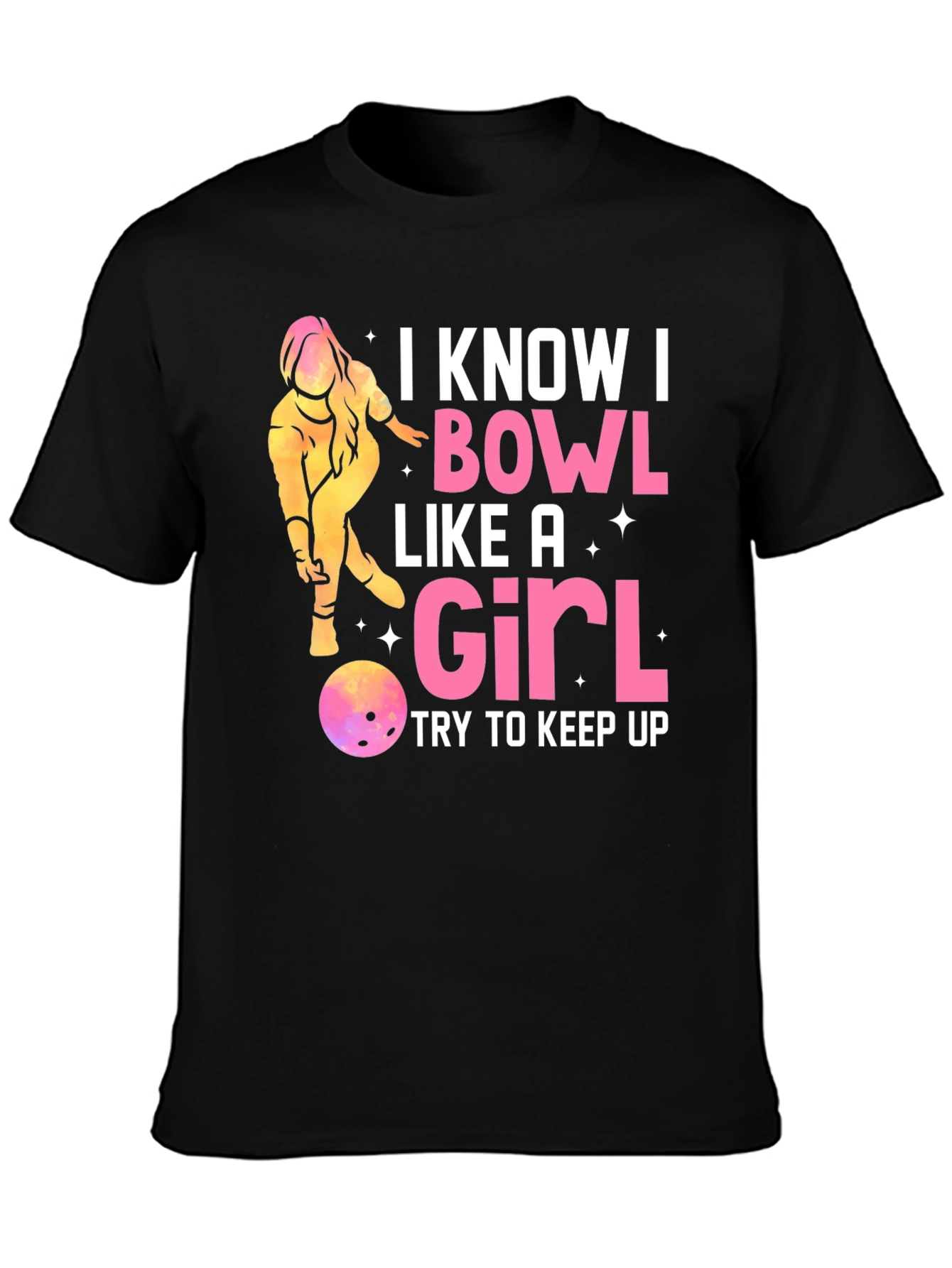 Black I Bowl Like a Girl T-Shirt - Funny Bowling Tee view 3