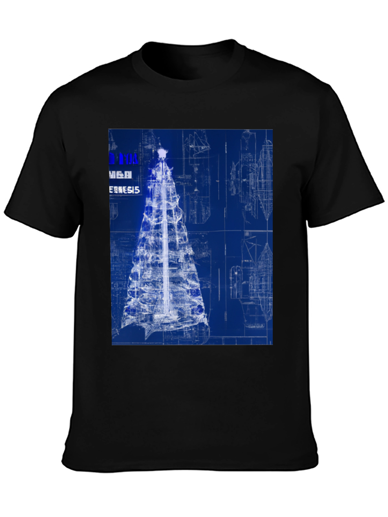 Black Blueprint Christmas Tree Graphic Tee view 3