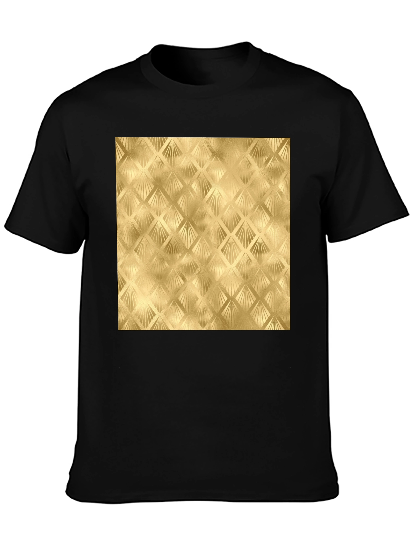 Black Golden Art Deco Pattern Black T-Shirt view 3