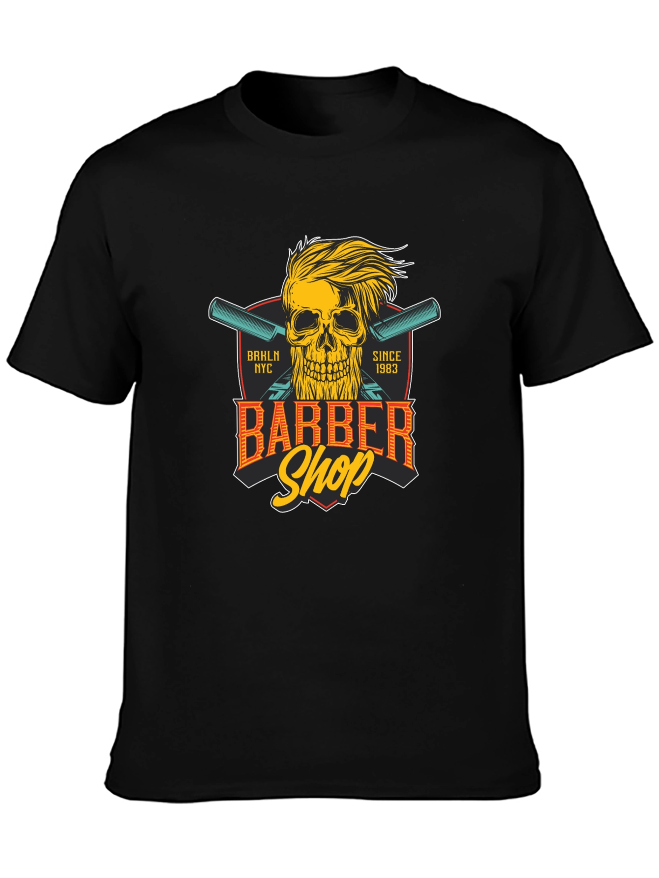 Black Barber Shop Skull T-Shirt - Est. 1983 view 3