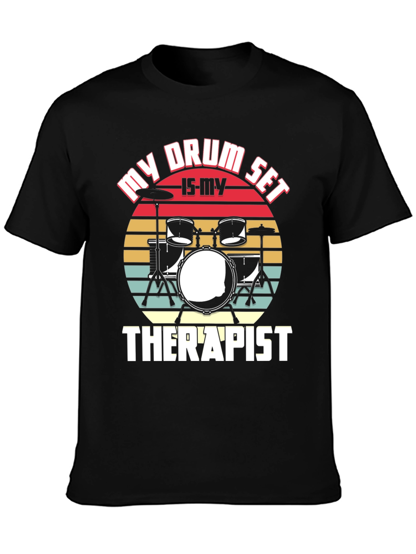 Black Drum Set Therapist Graphic Tee view 3