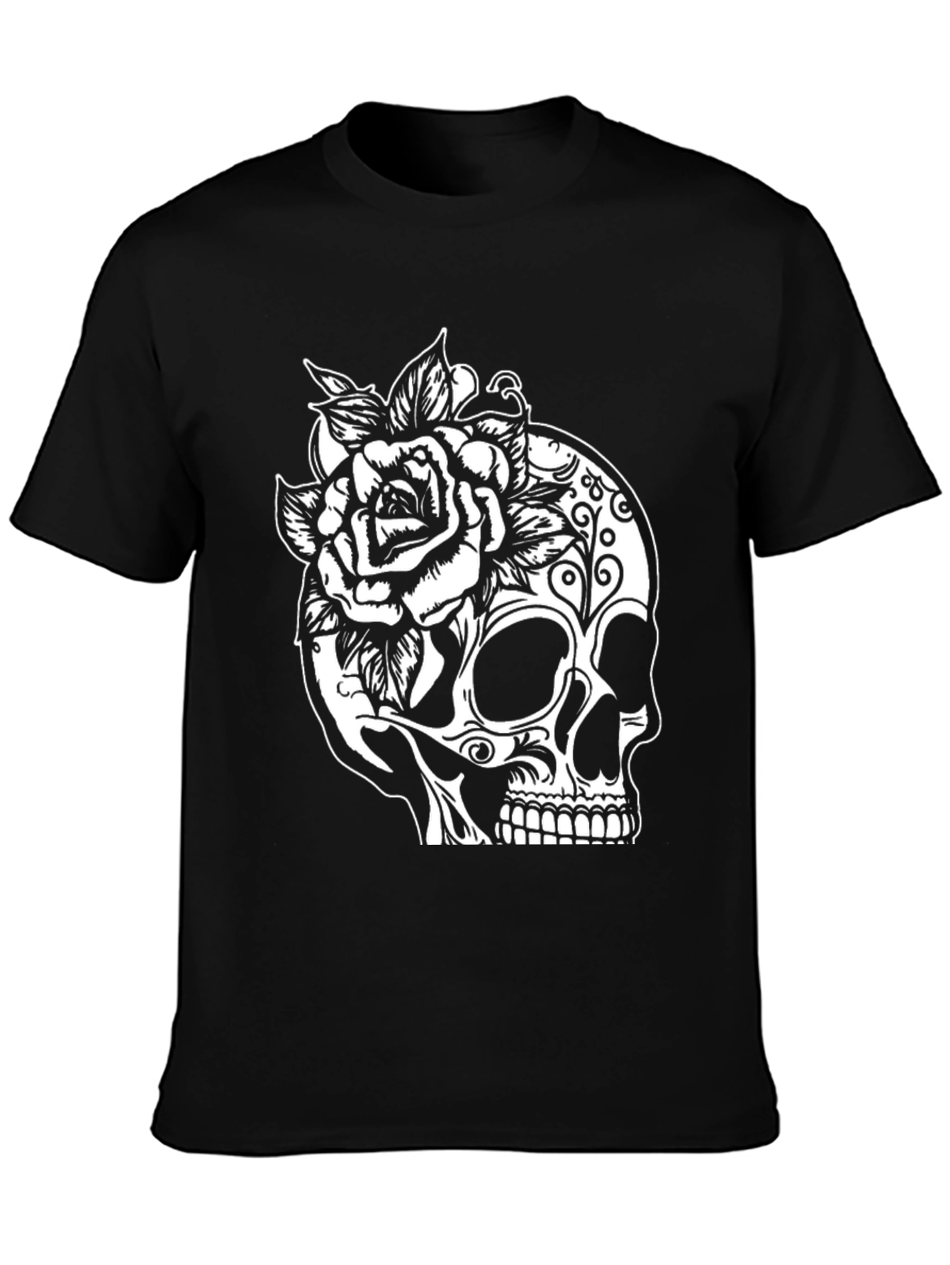 Black Skull & Rose Graphic Tee - Gothic Style view 3