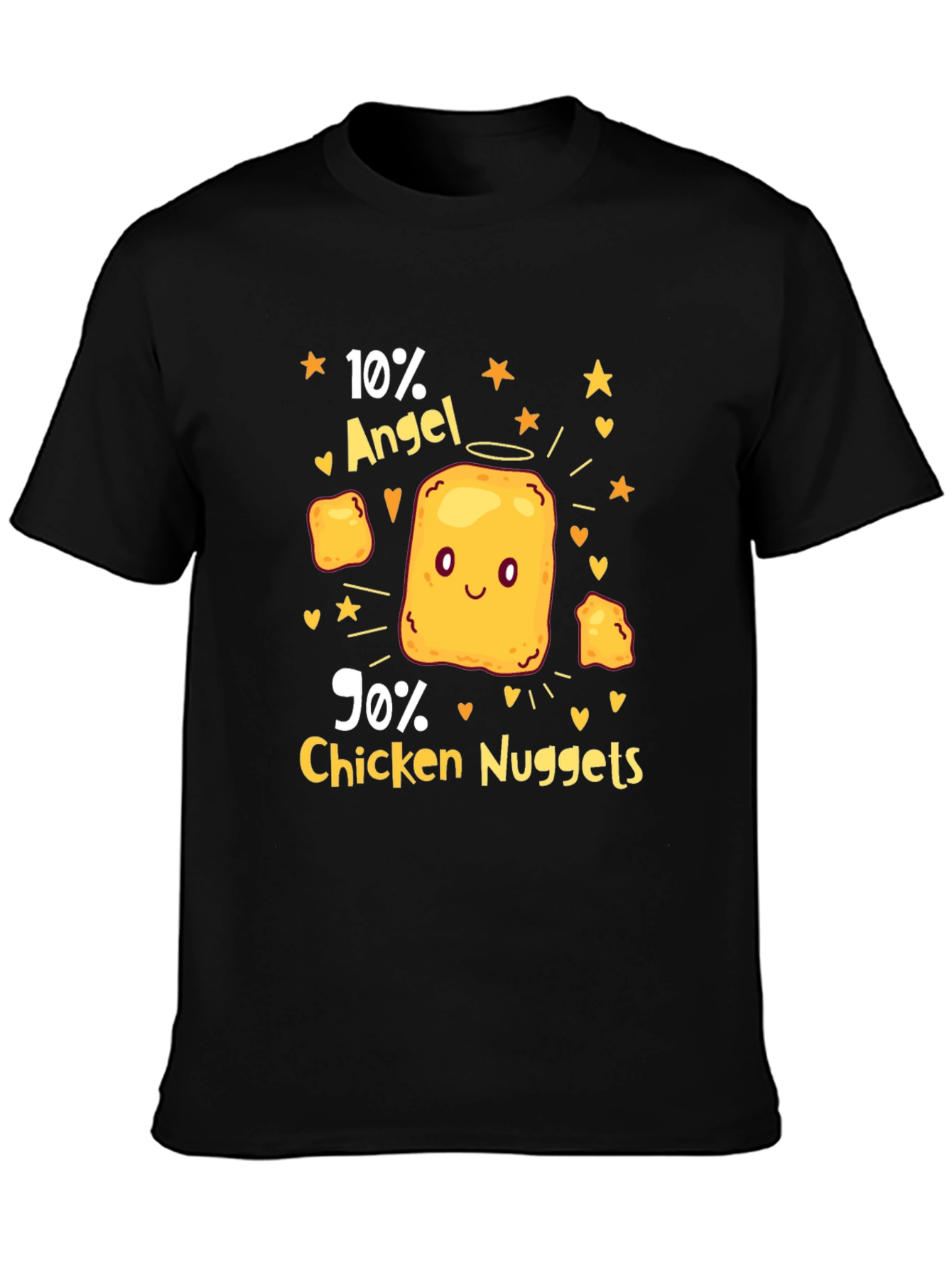 Black Funny 10% Angel 90% Chicken Nuggets Black T-Shirt view 3