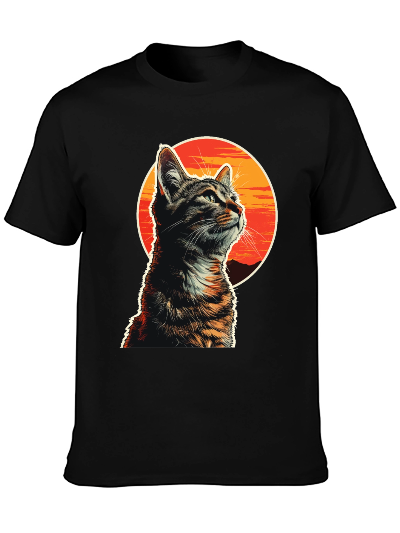 Black Sunset Cat Graphic T-Shirt - Unique Design view 3