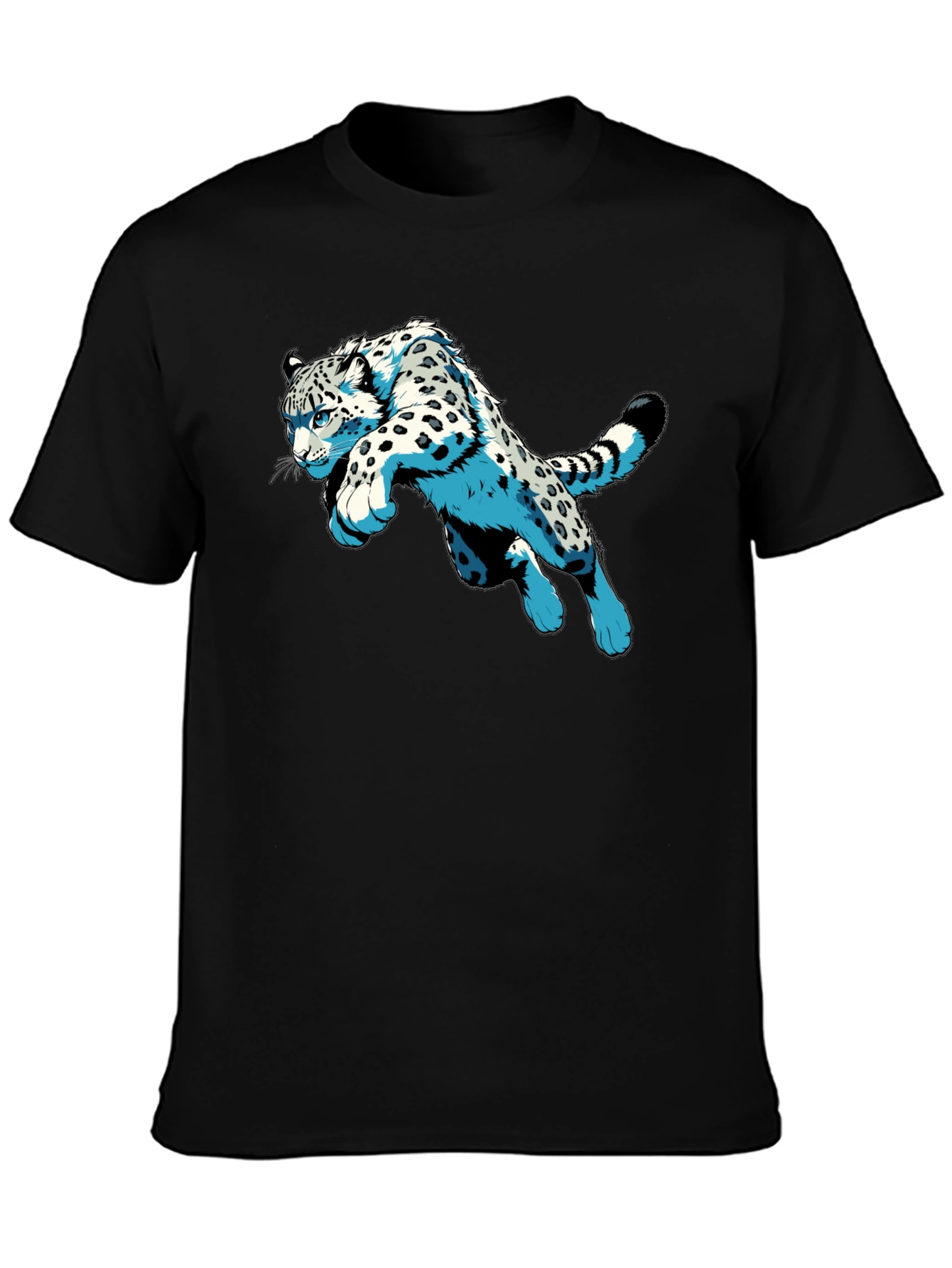 Black Snow Leopard Graphic Print Black T-Shirt view 3