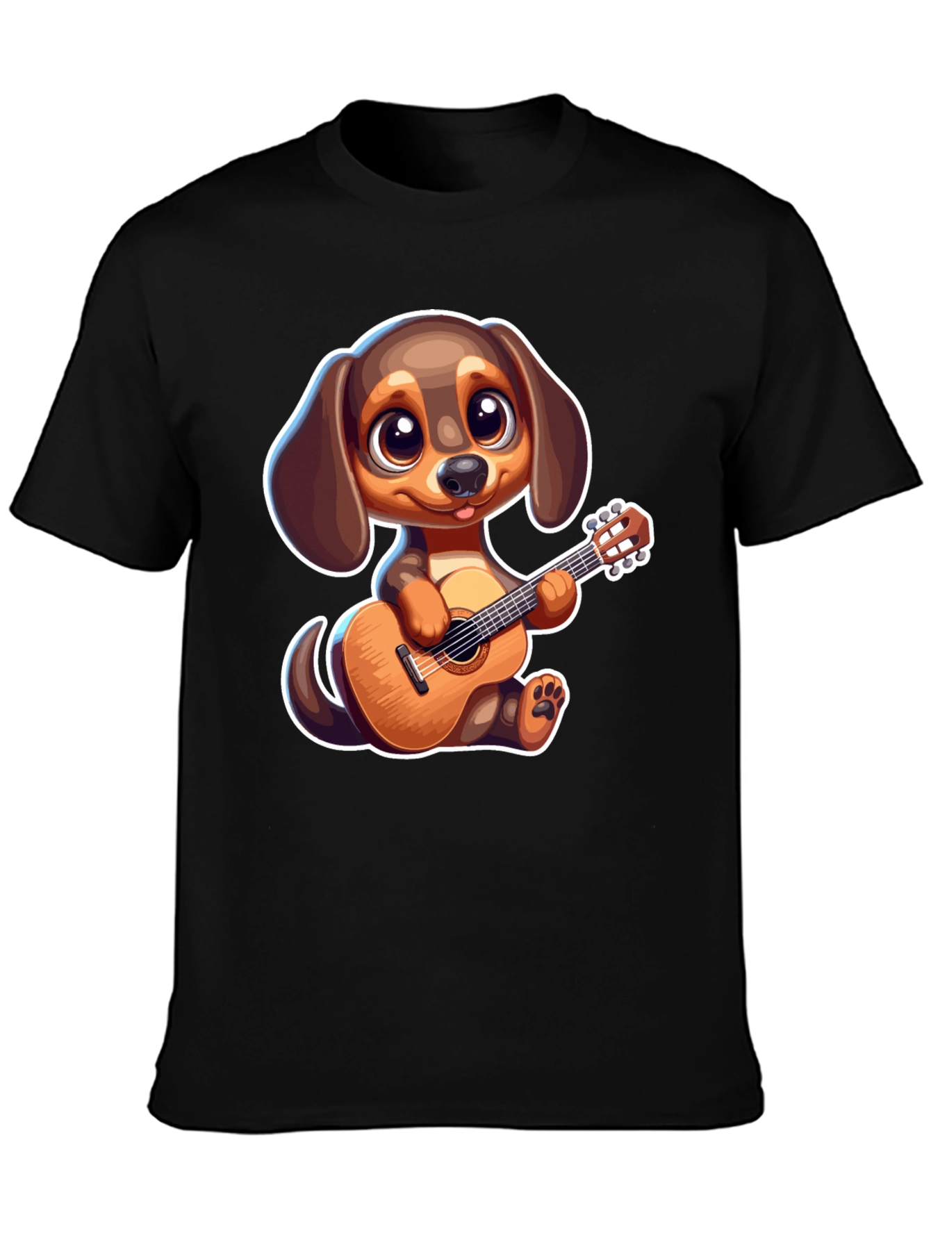 Black Cartoon Dog Playing Guitar T-Shirt view 3