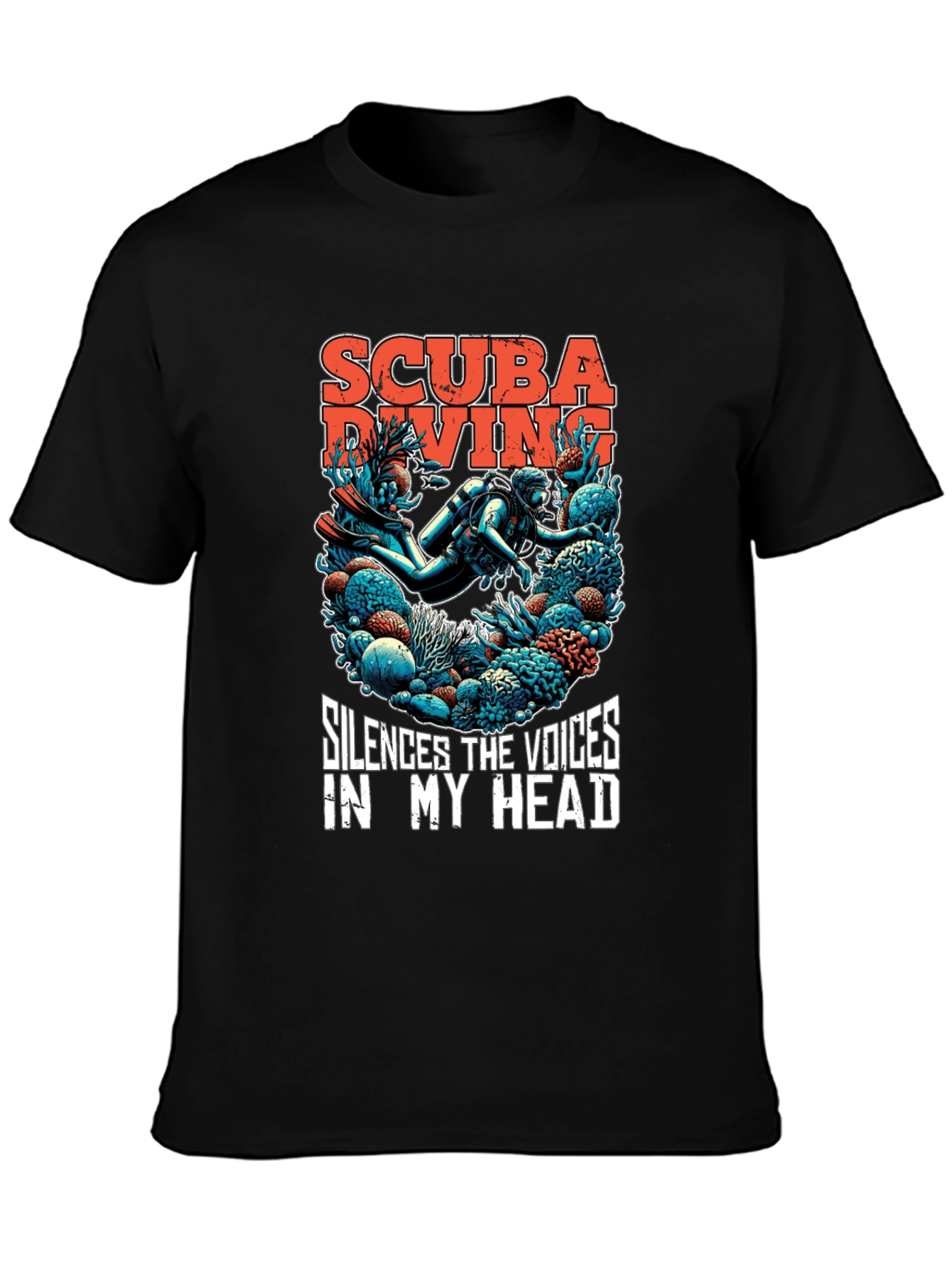 Black Scuba Diving T-Shirt - Silences the Voices Graphic Tee view 3