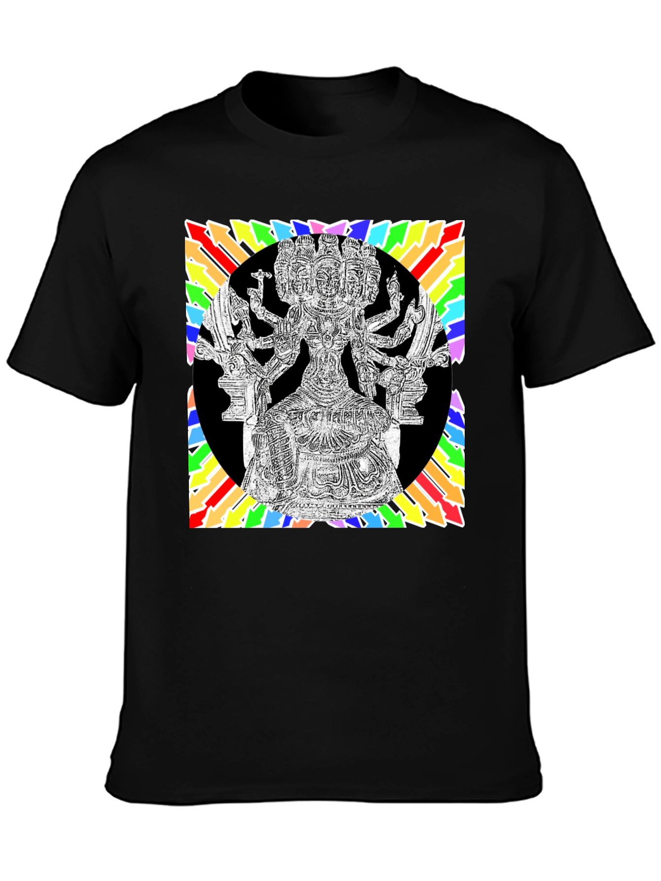 Black Black T-Shirt with Colorful Hindu Deity Graphic view 3