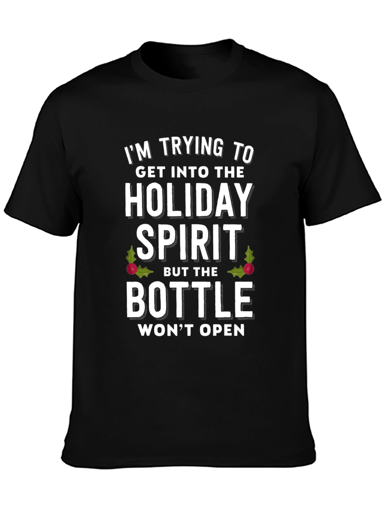 Black Holiday Spirit T-Shirt: Funny Christmas Graphic Tee view 3