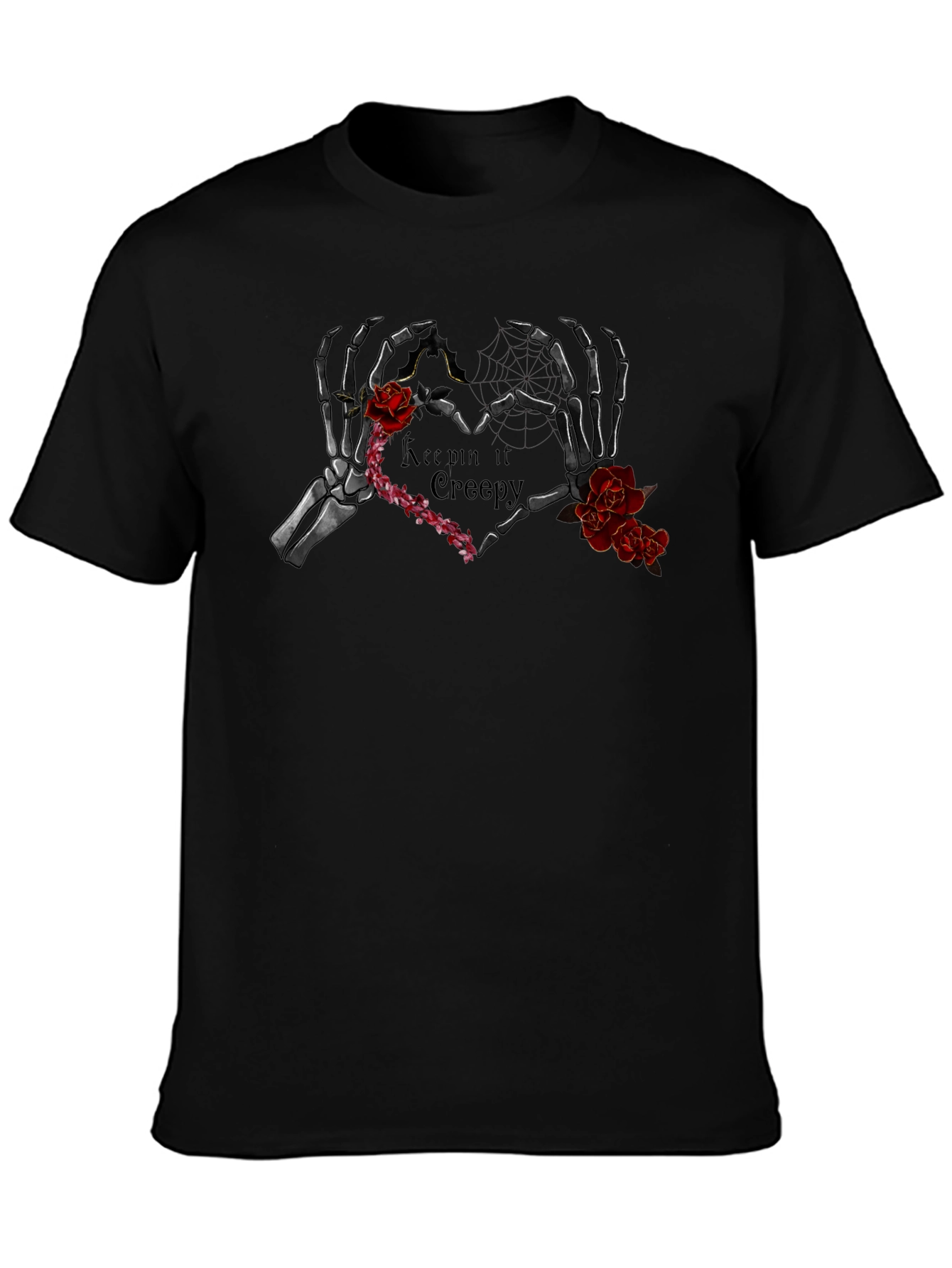 Black Keepin' It Creepy Skeleton Heart T-Shirt view 3