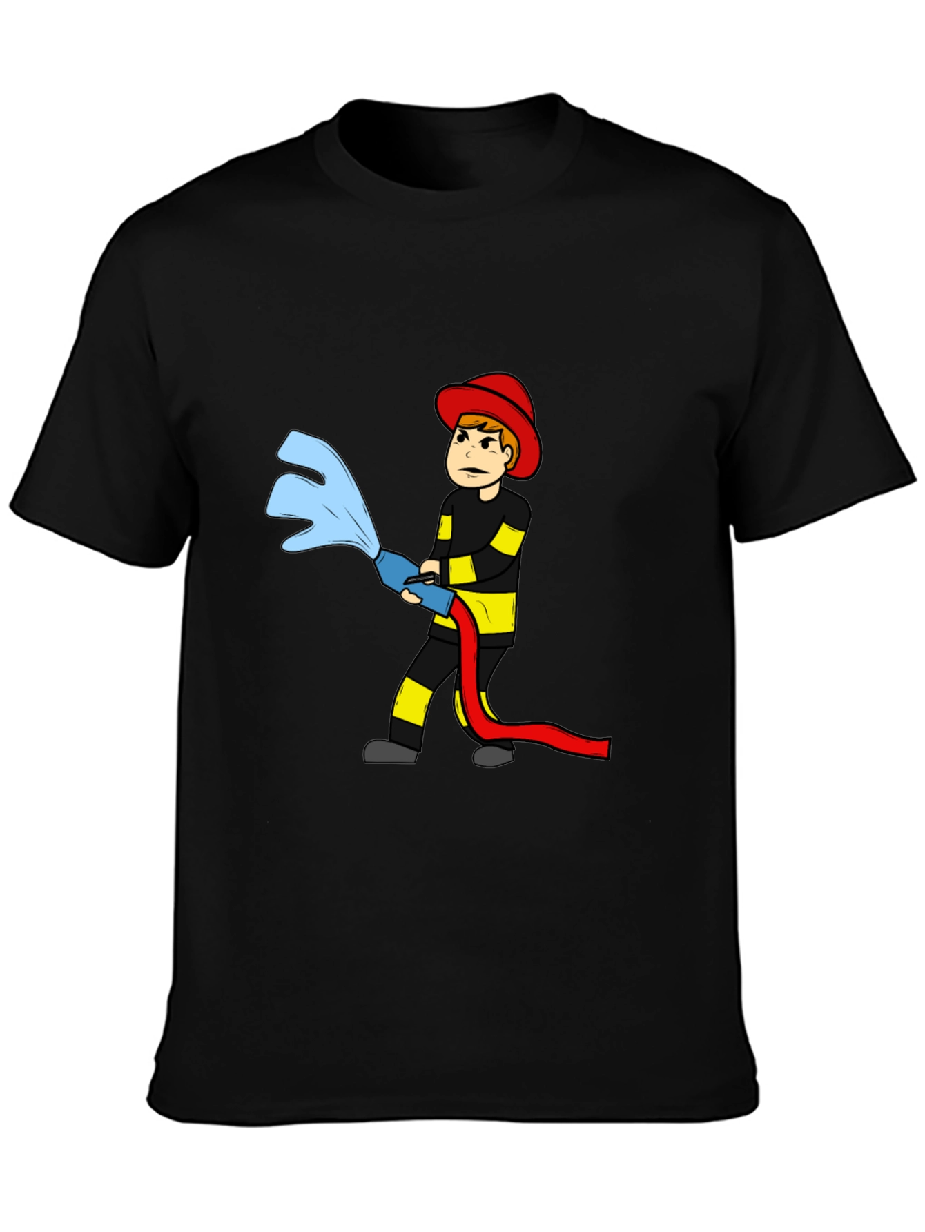 Black Cartoon Firefighter T-Shirt view 3