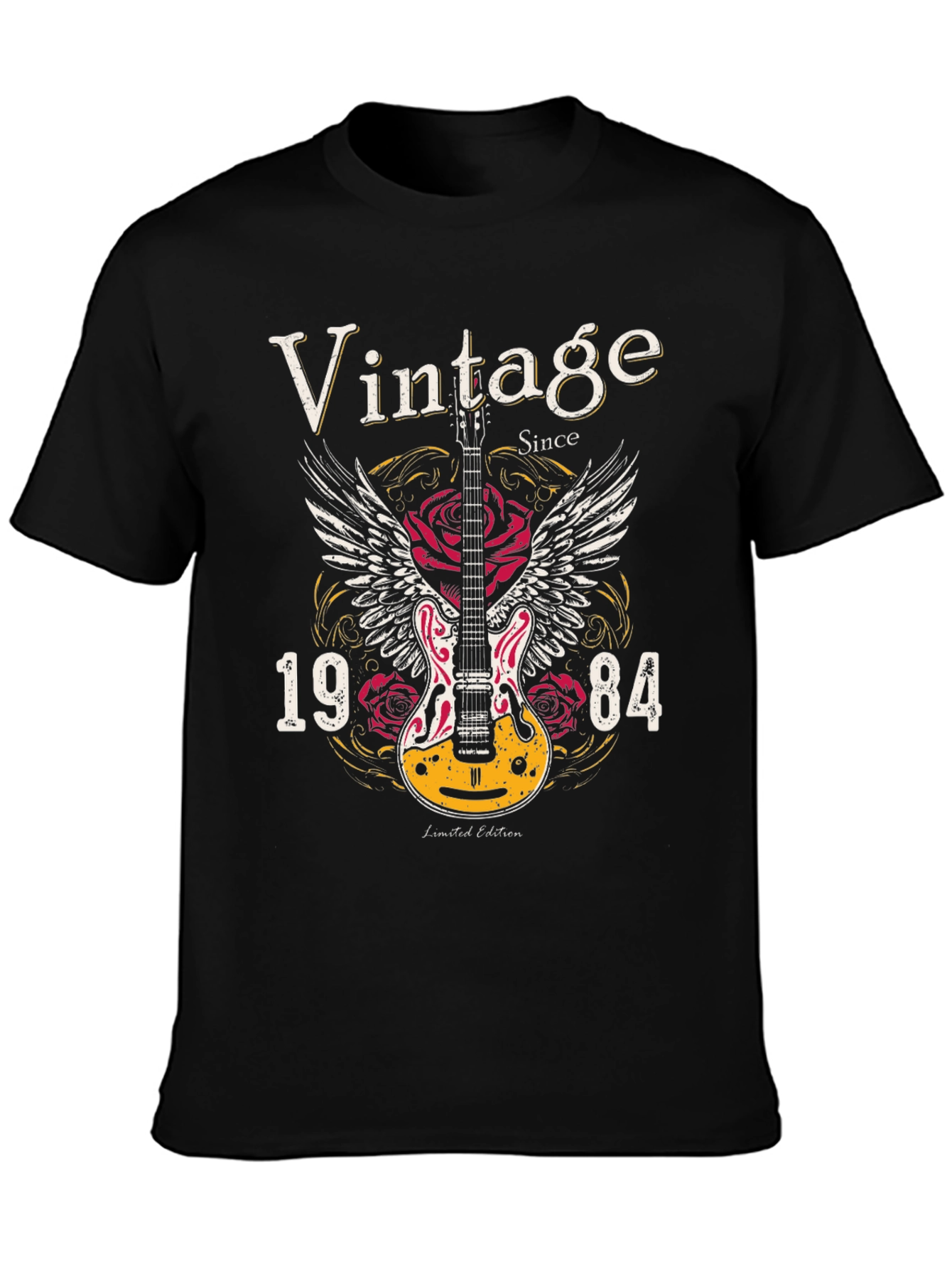 Black Vintage 1984 Guitar Graphic T-Shirt view 3