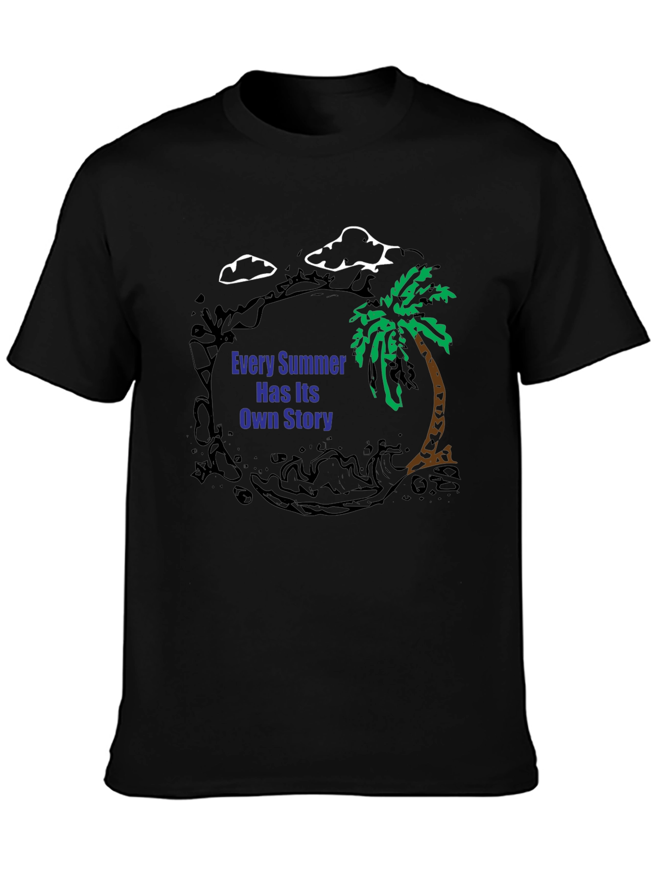 Black Summer Story Black T-Shirt: Palm Tree Design view 3