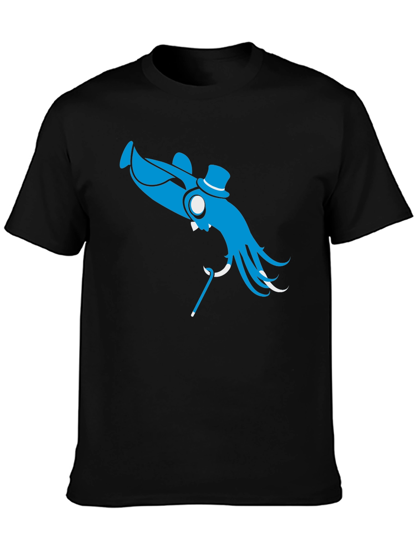 Black Blue Octopus Top Hat Cane T-Shirt - Unique Design view 3