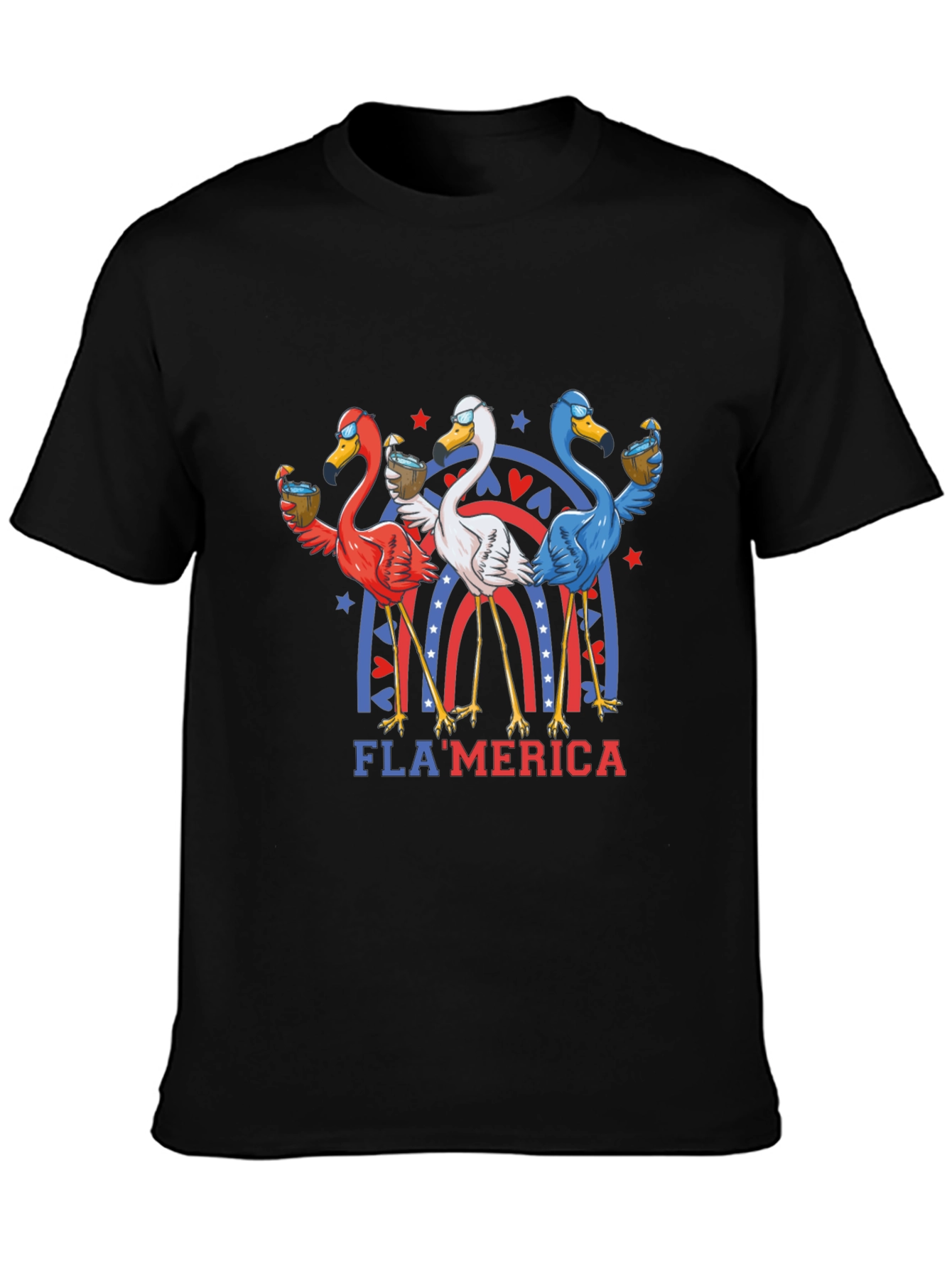 Black Fla'merica Patriotic Flamingo T-Shirt view 3
