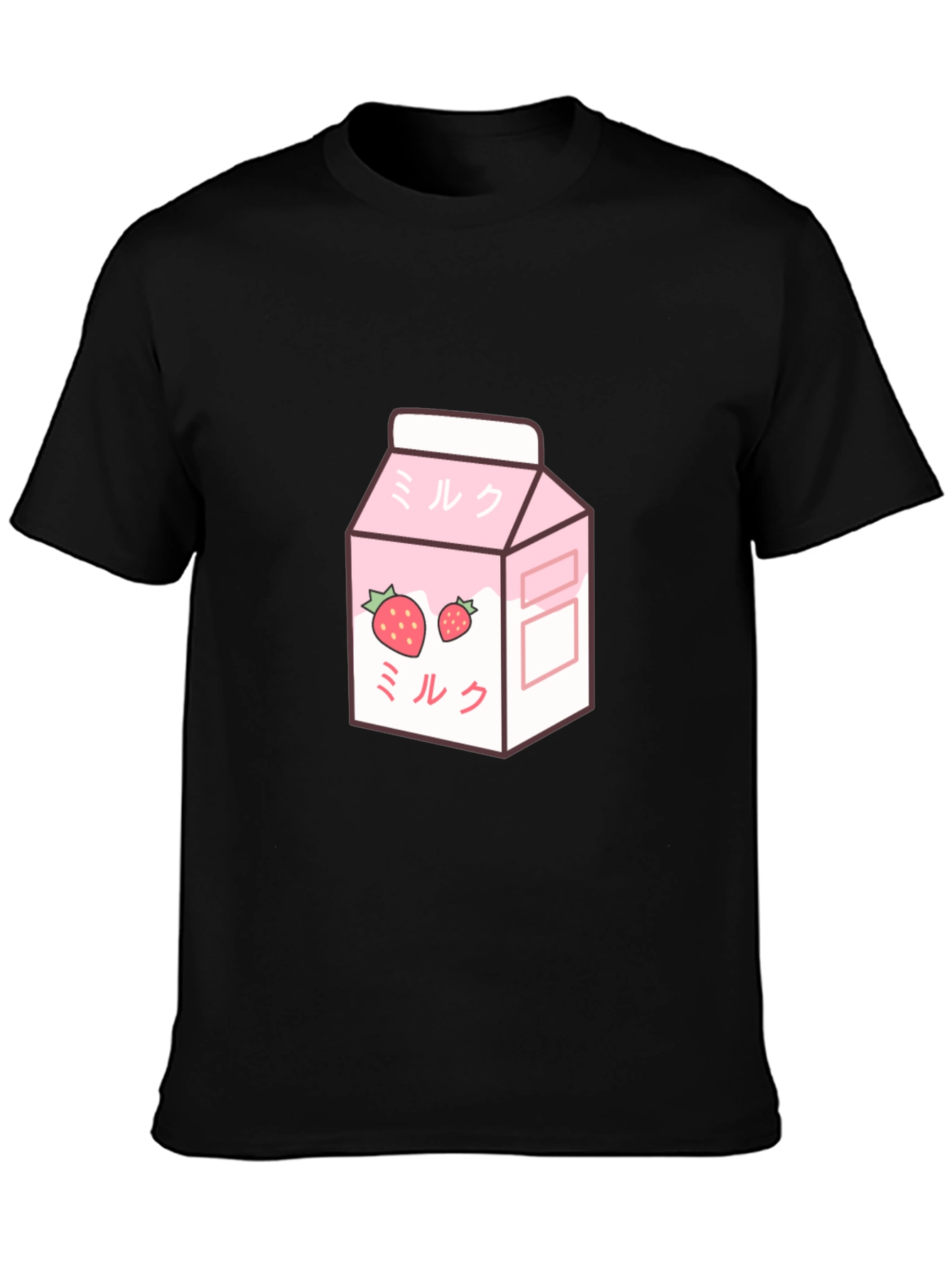 Black Strawberry Milk Cartoon Graphic T-Shirt view 3
