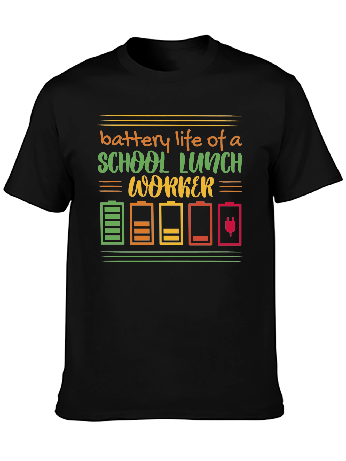 Black School Lunch Worker Battery Life Graphic Tee view 3