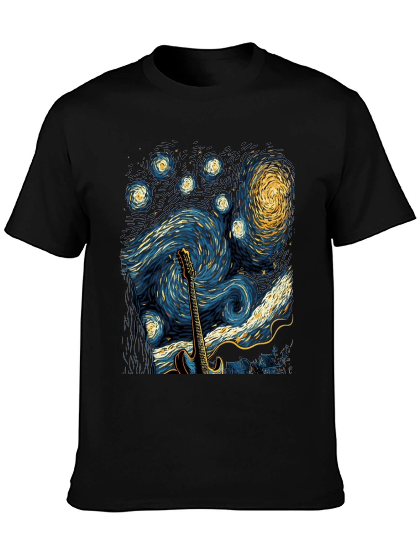 Black Starry Night Guitar T-Shirt view 3