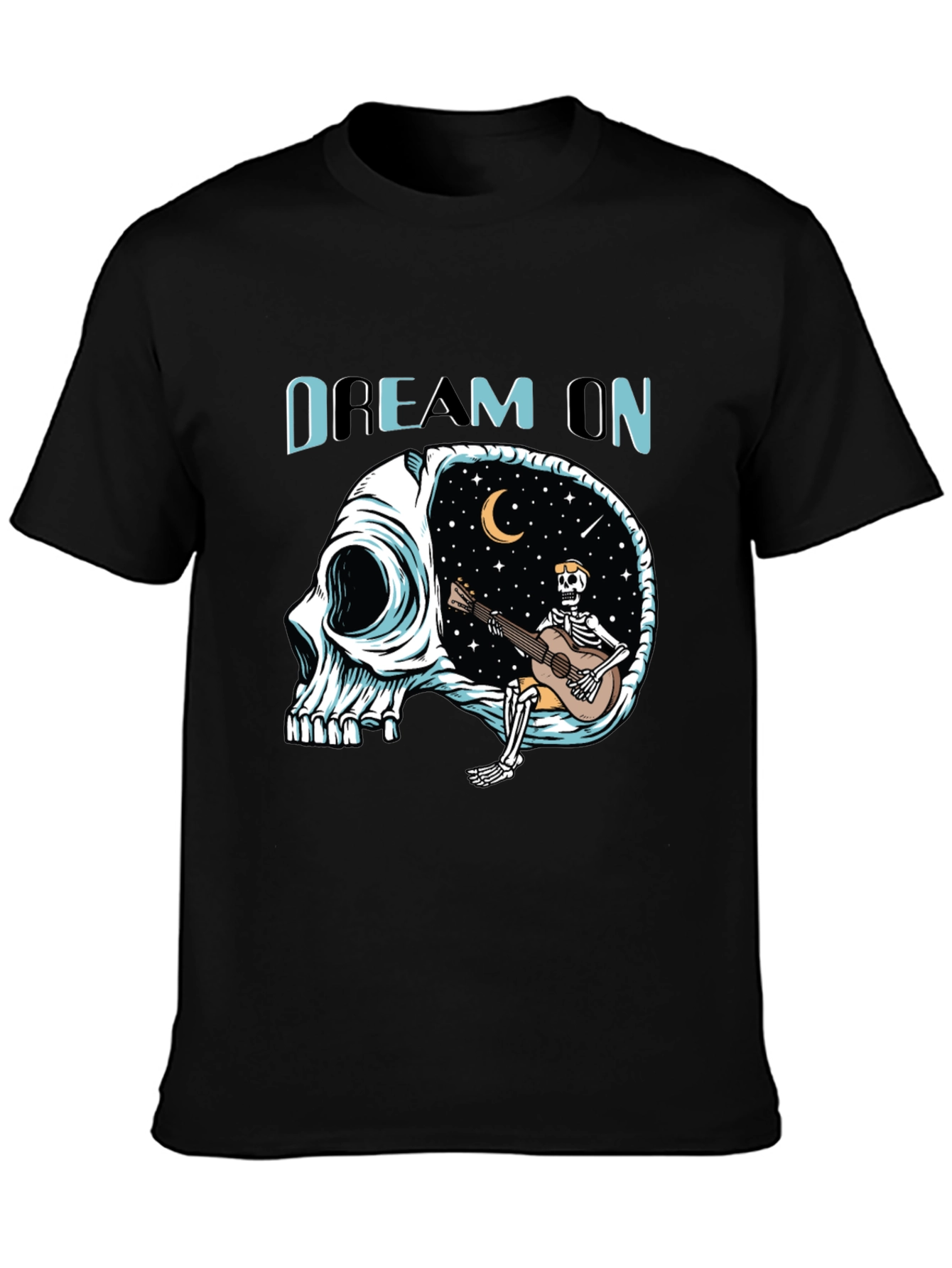 Black Dream On Skull Graphic Tee - Unique Black T-Shirt view 3