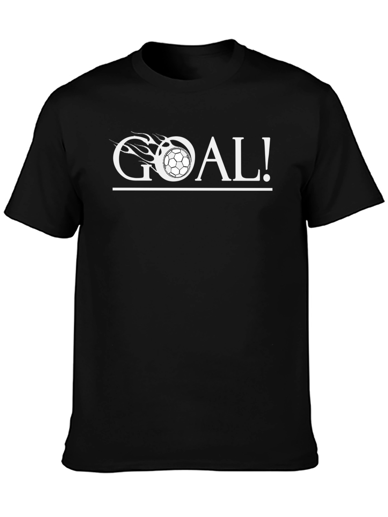 Black Goal! Soccer Ball Flames Graphic Tee - Black Cotton T-Shirt view 3