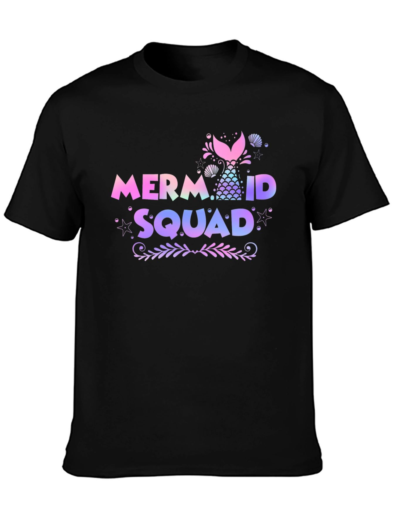 Black Mermaid Squad Tee - Black Cotton Crew Neck view 3