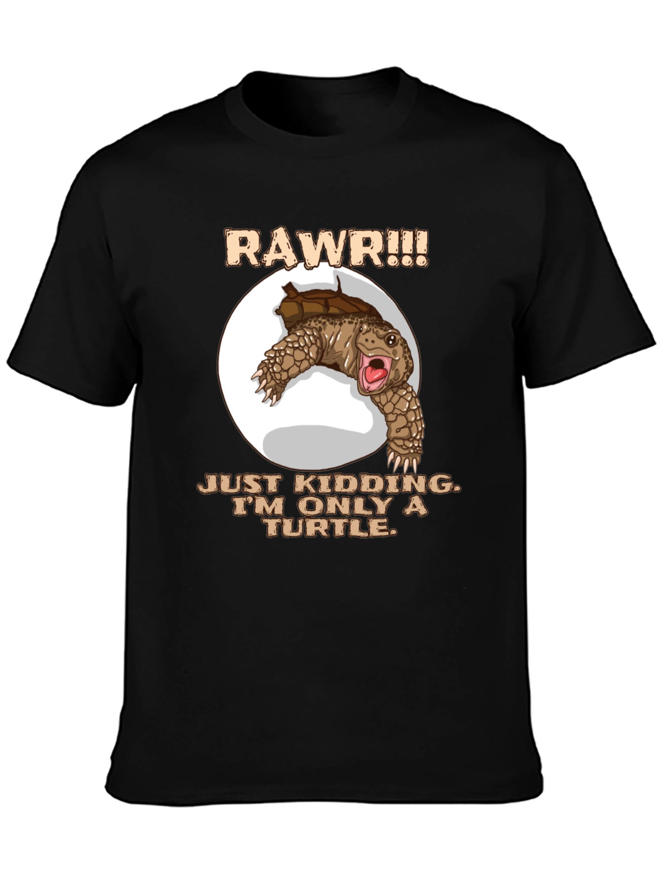 Black Funny Turtle RAWR Graphic T-Shirt view 3