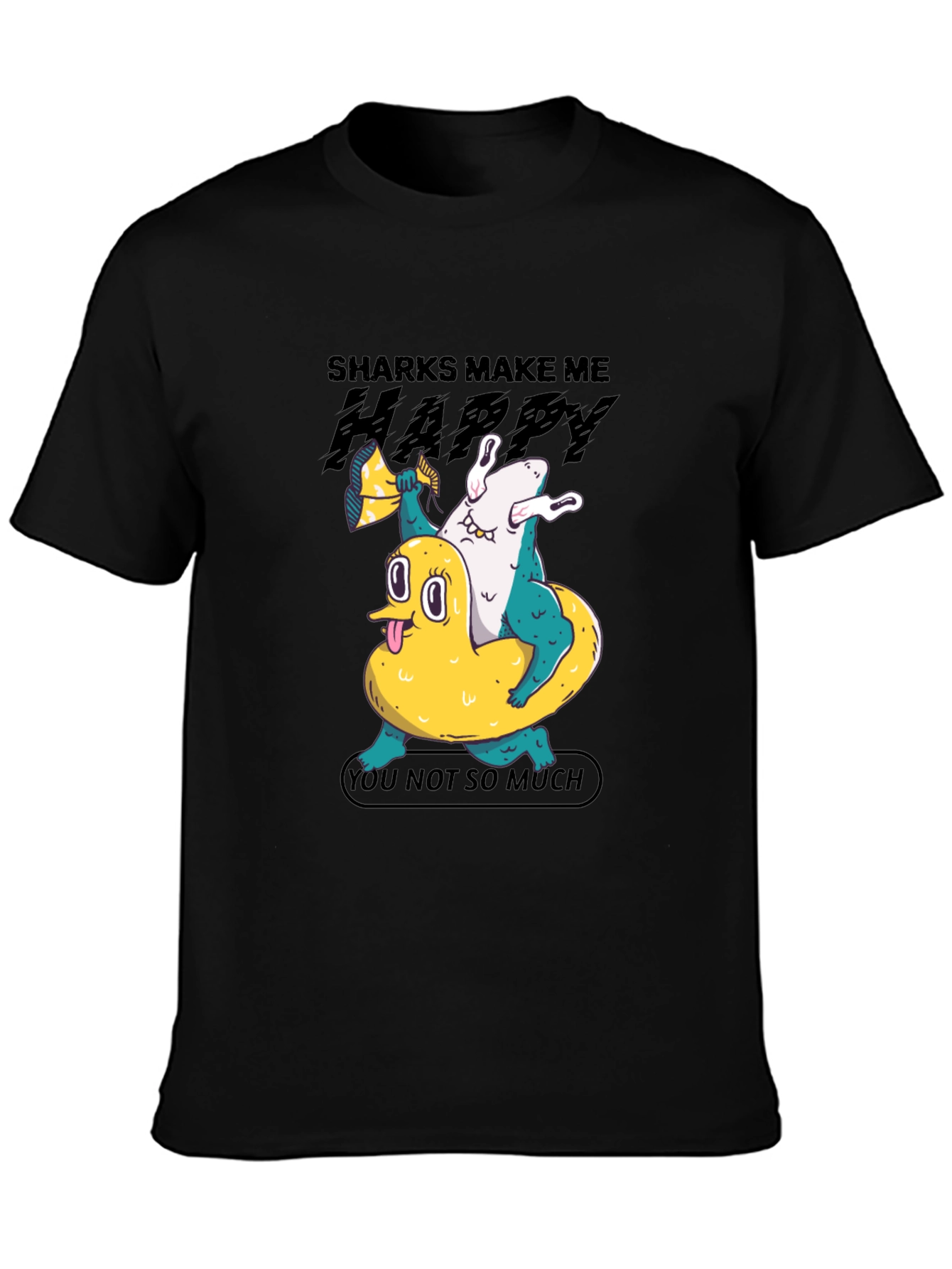 Black Shark Makes Me Happy T-Shirt, Novelty Graphic Tee view 3