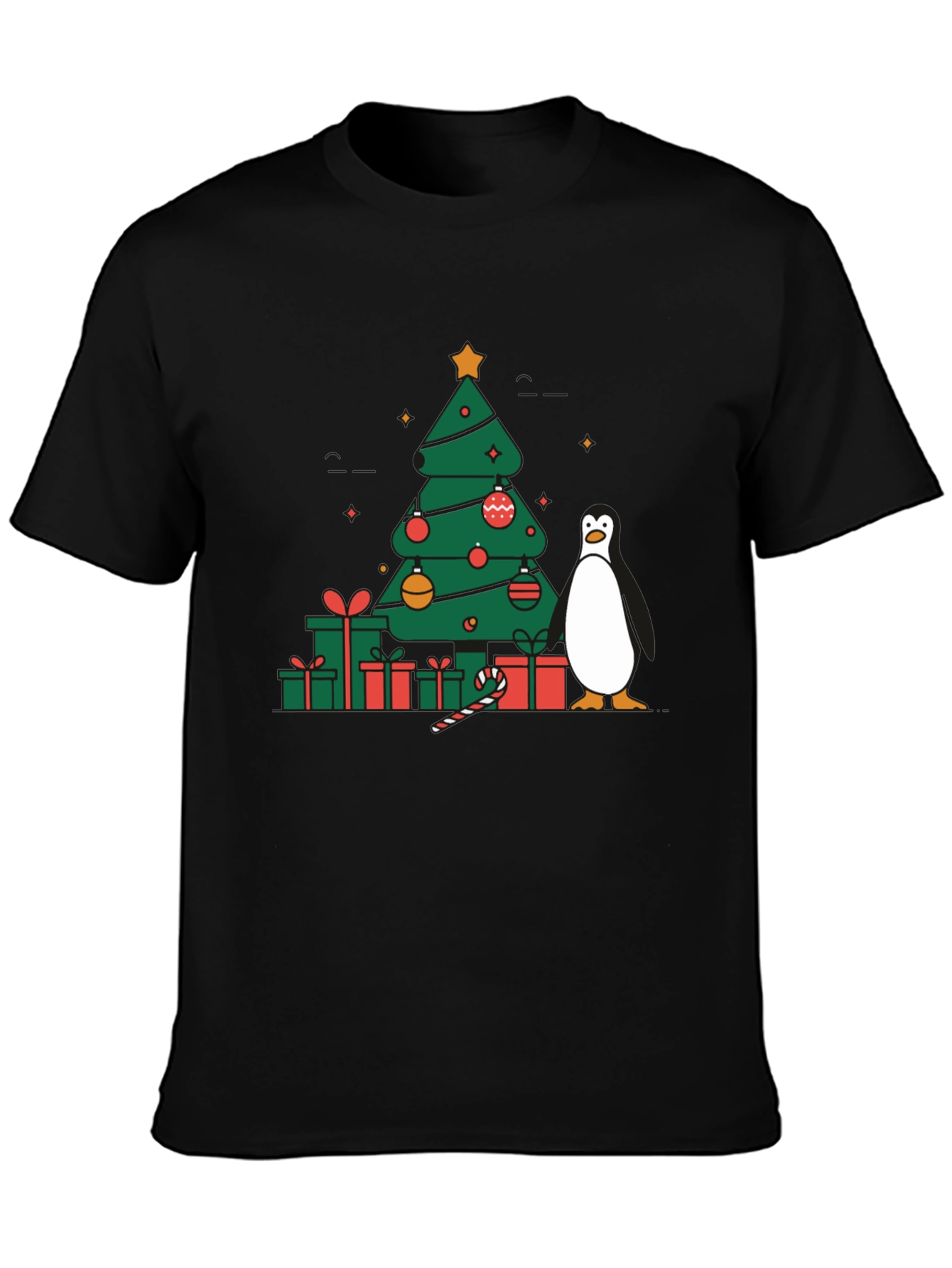 Black Festive Christmas Tree & Penguin Graphic Tee view 3