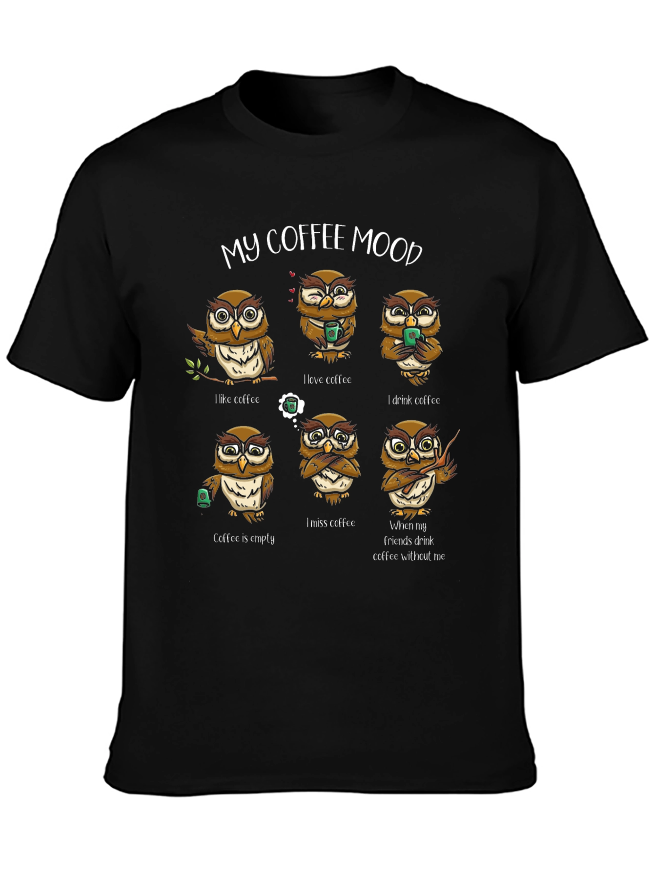 Black My Coffee Mood Owl Graphic T-Shirt view 3