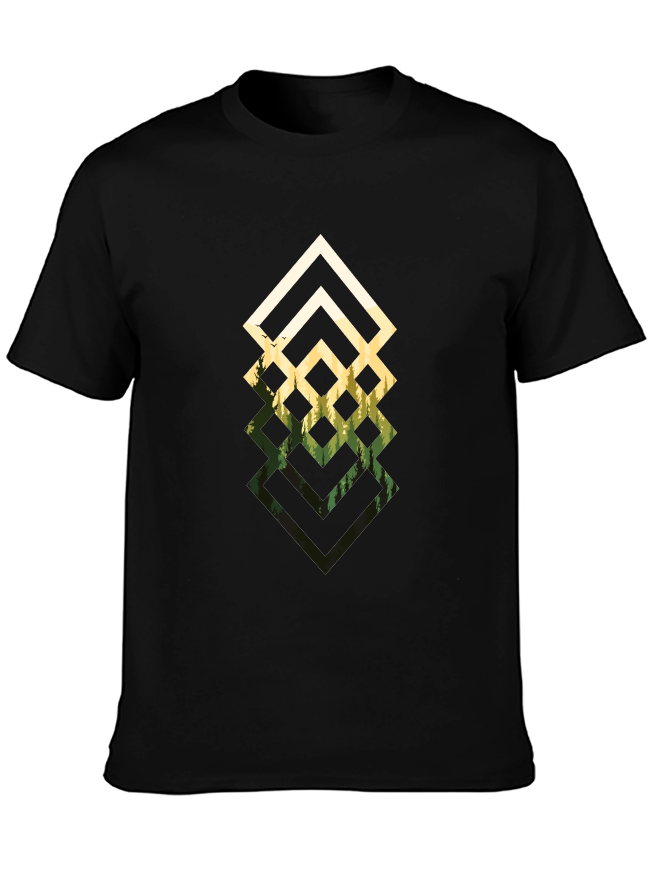 Black Geometric Forest Black T-Shirt view 3