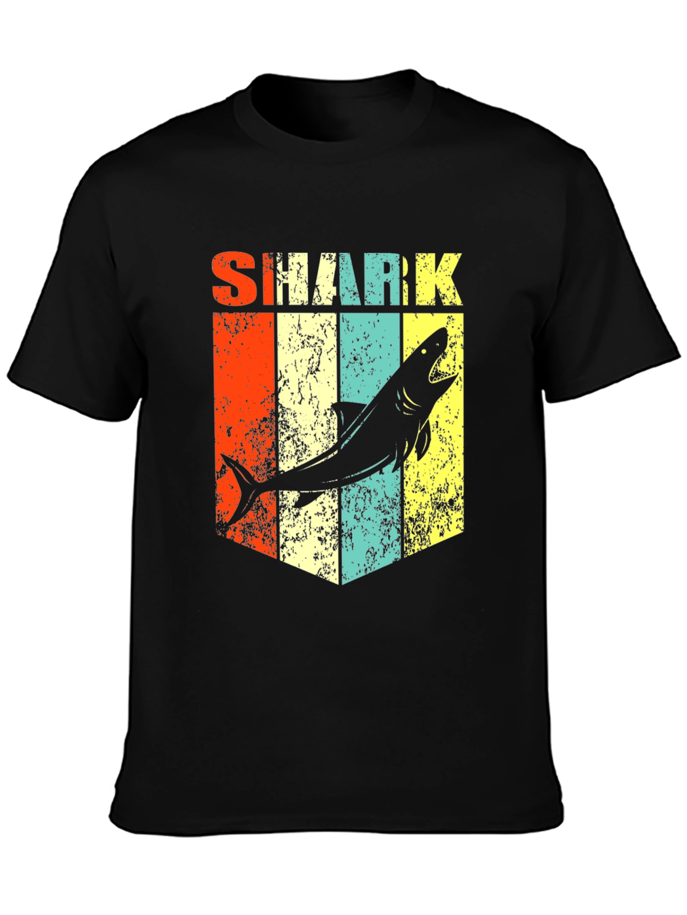 Black Retro Shark Graphic Tee - Stylish Men's Black T-Shirt view 3