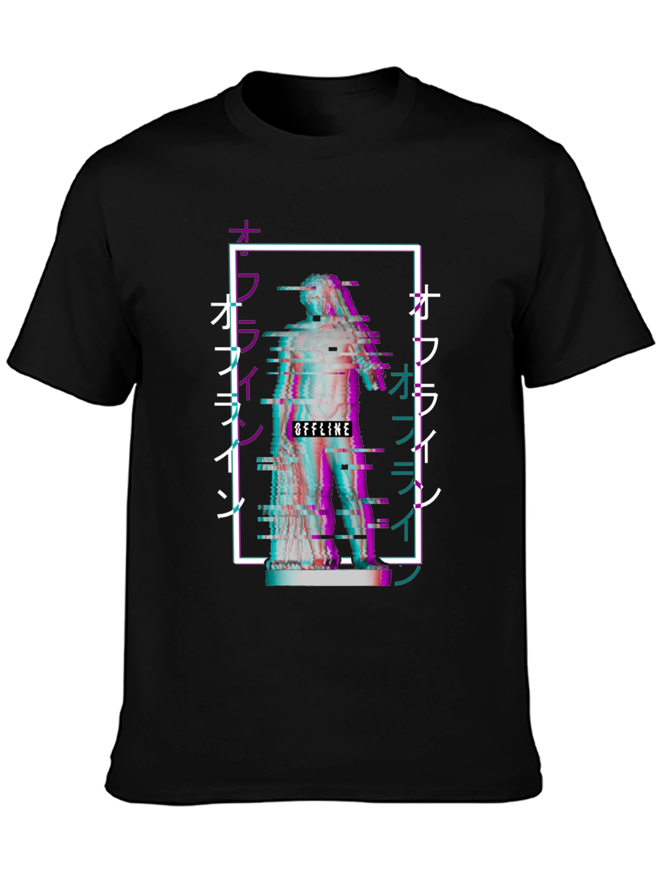 Black Offline Vaporwave Statue Graphic Tee - Black view 3