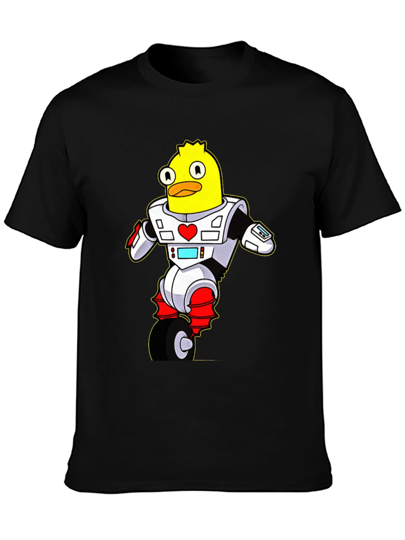 Black Robot Duck T-Shirt - Sci-Fi Cartoon Tee view 3