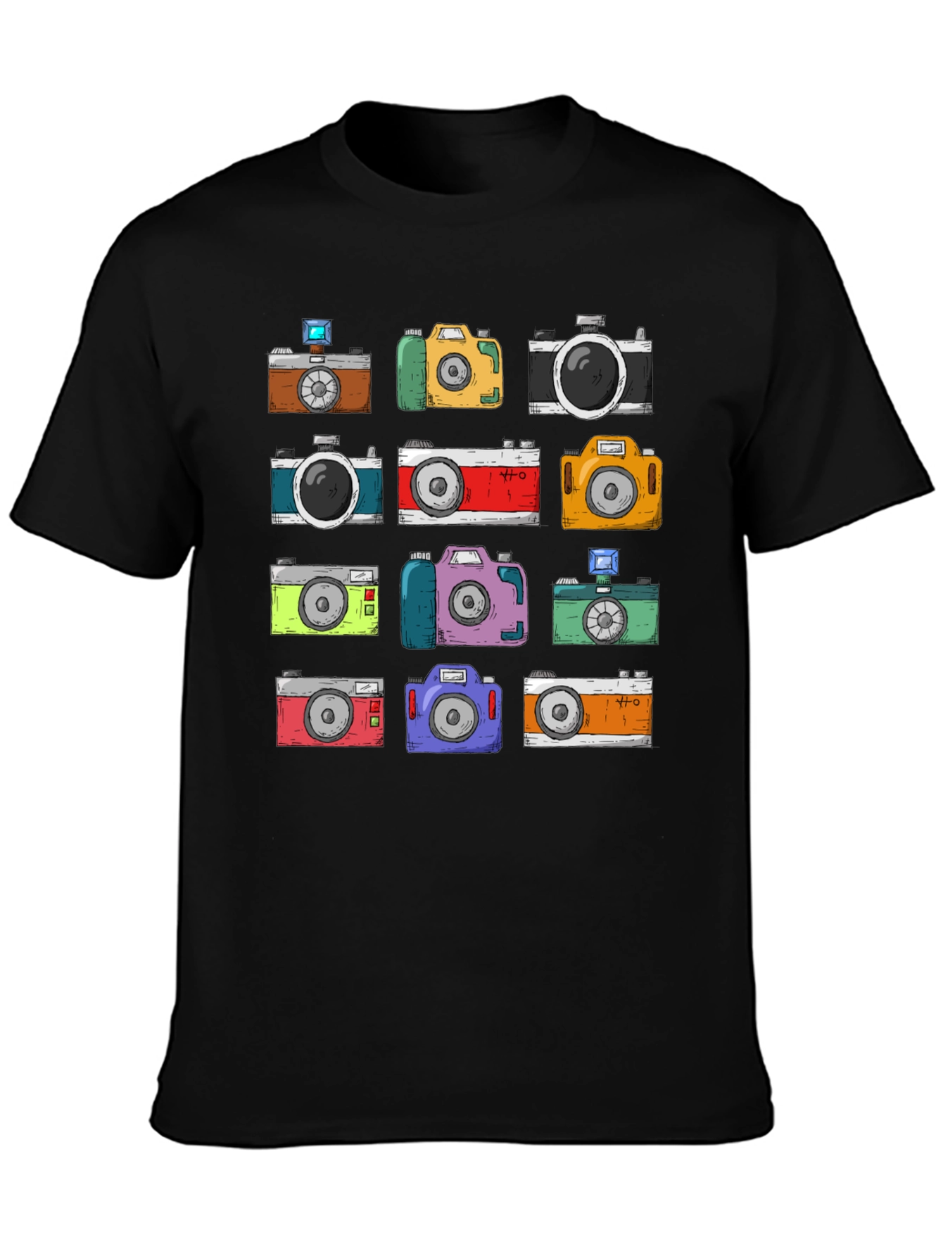 Black Retro Camera Pattern T-Shirt - Photographer Style view 3