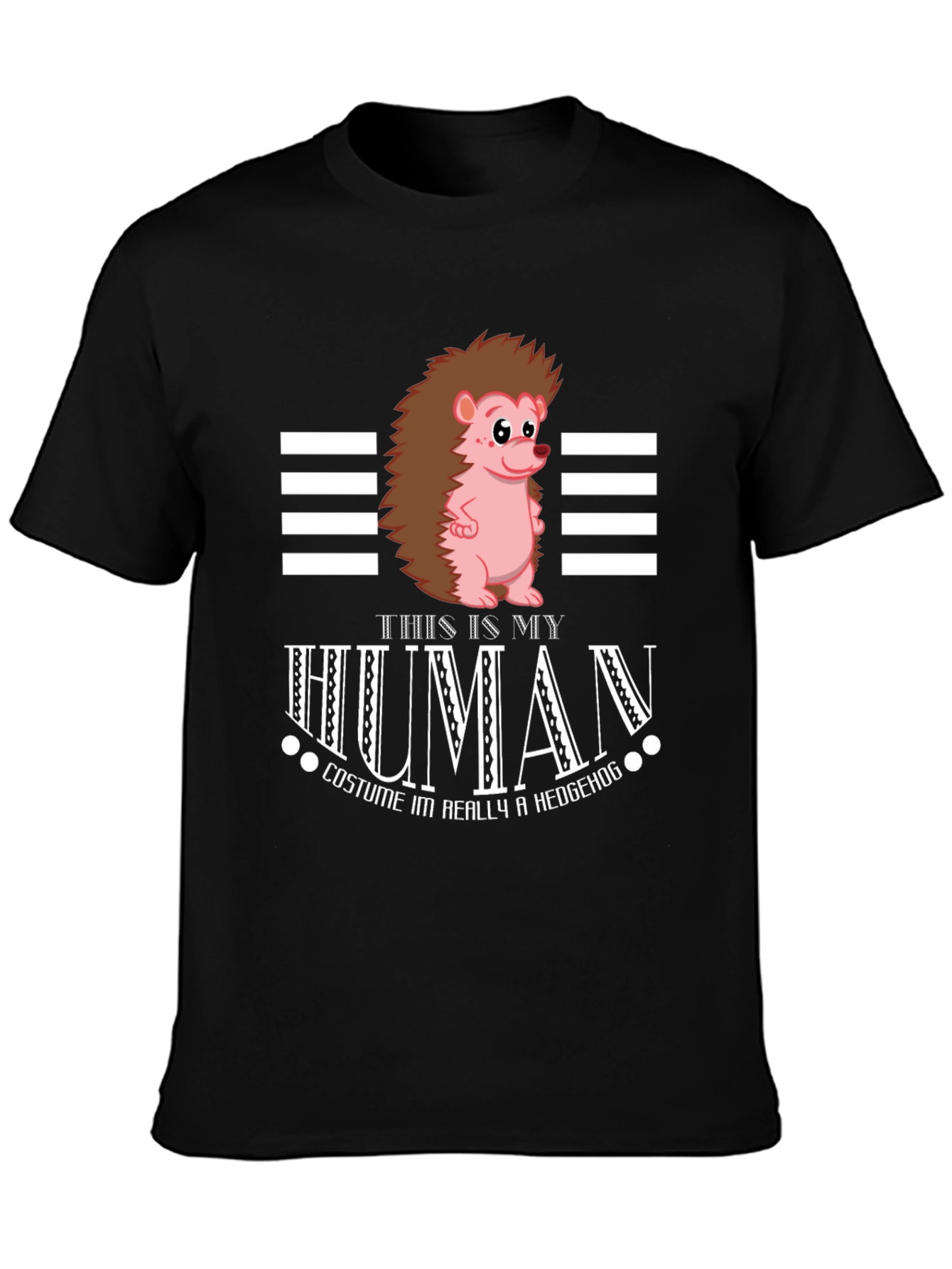 Black Funny Hedgehog Human Costume T-Shirt view 3