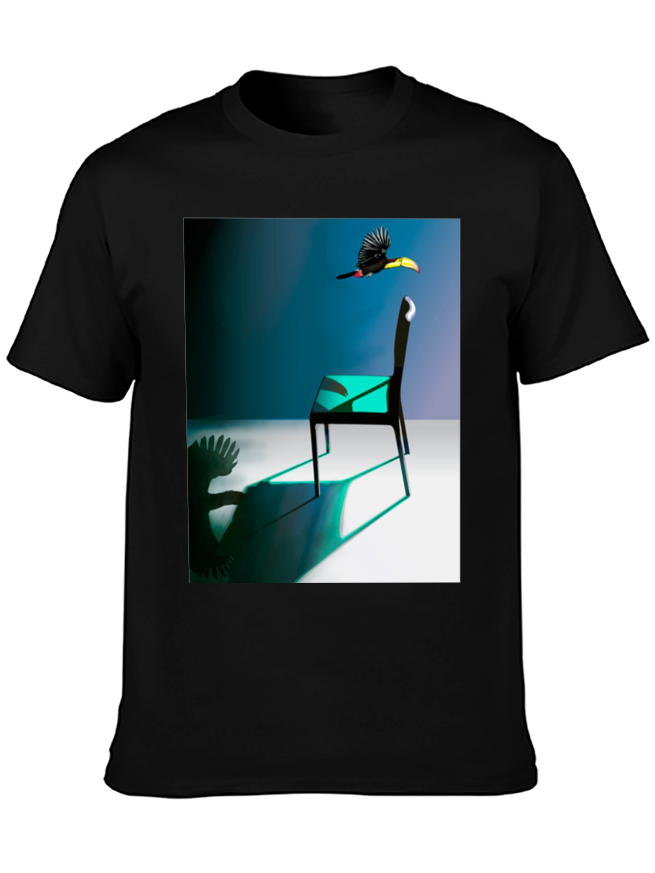 Black Abstract Toucan Chair T-Shirt view 3