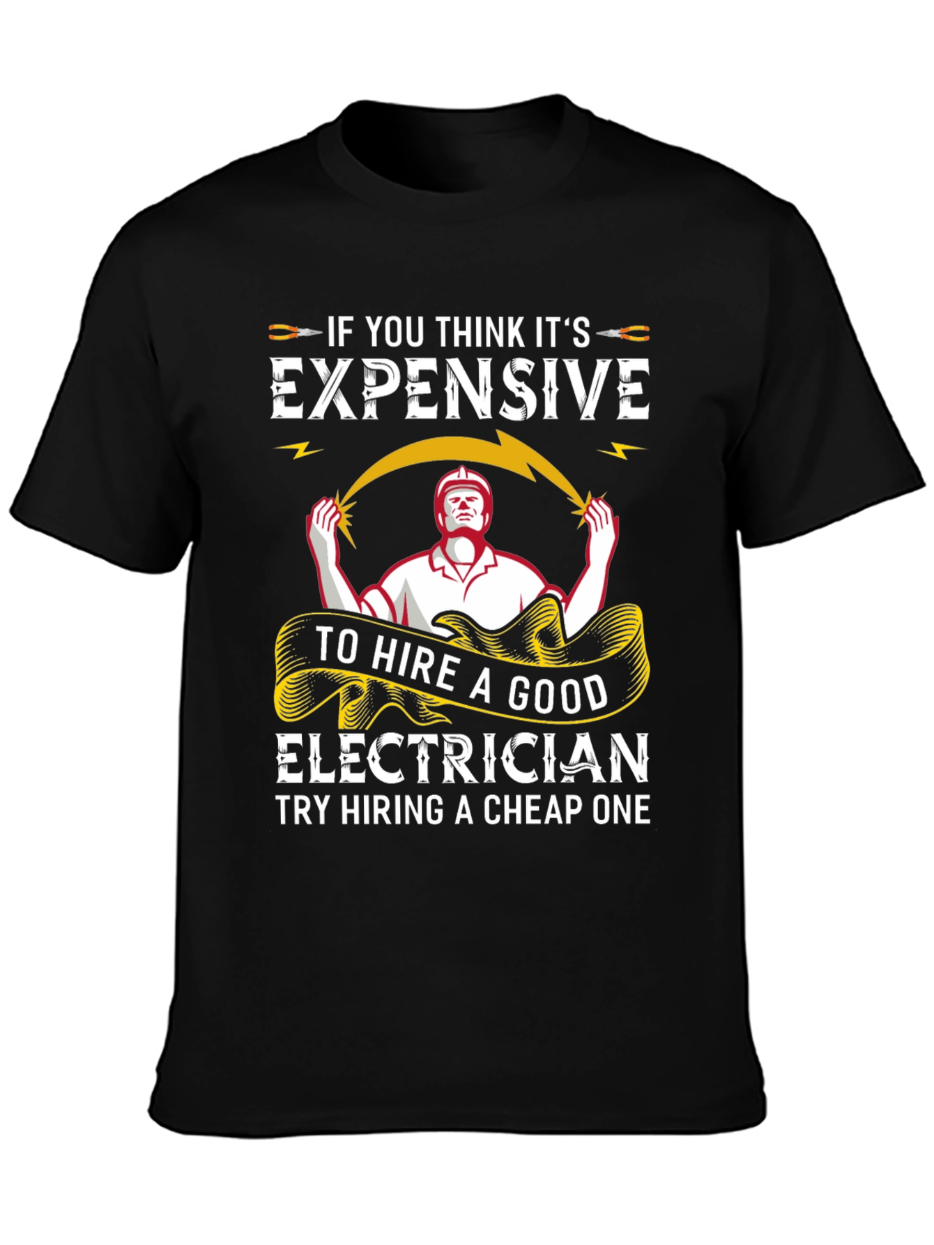 Black Electrician Humor T-Shirt - Good vs Cheap Service view 3