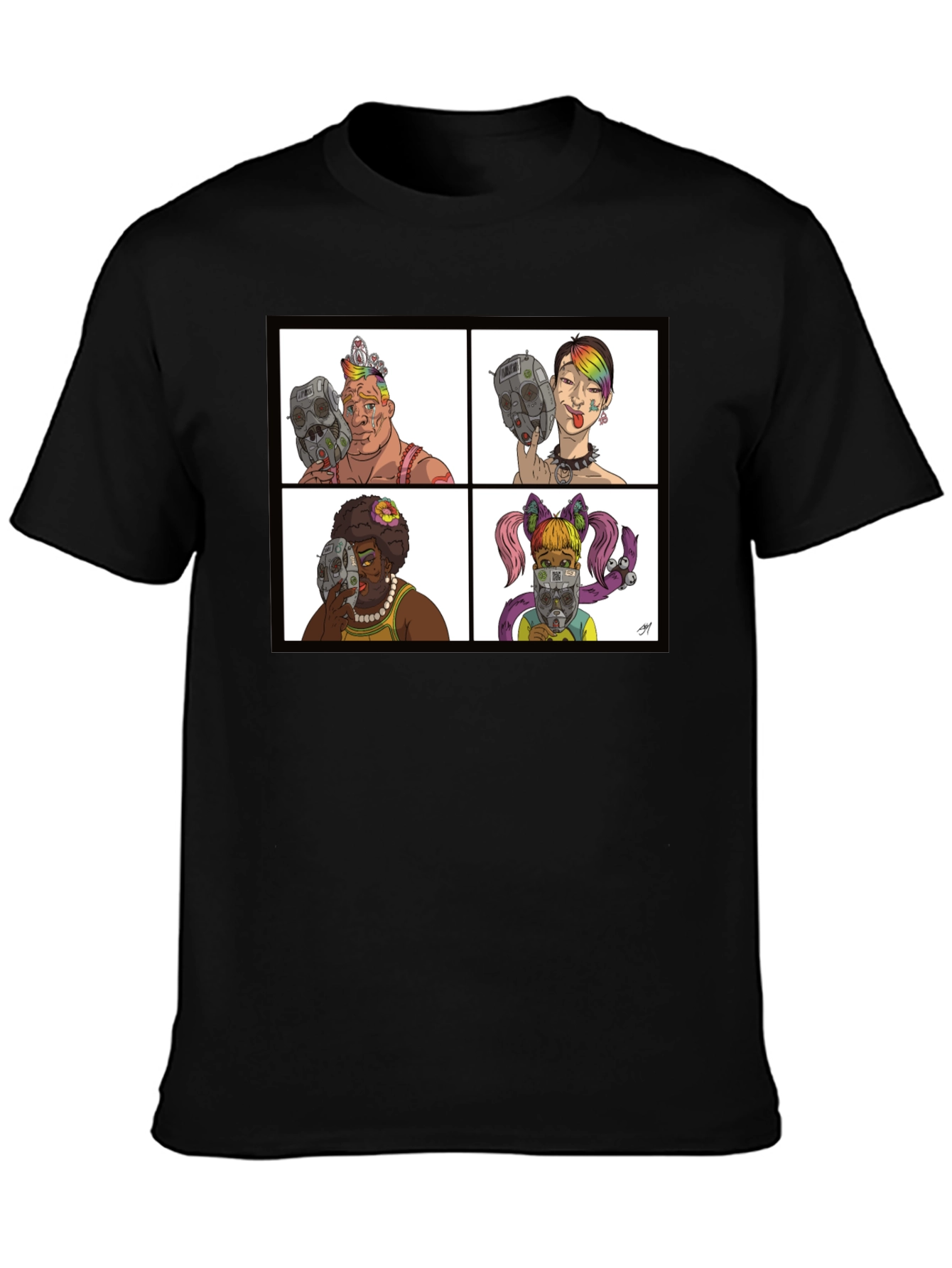 Black Unique Cartoon Face T-Shirt view 3
